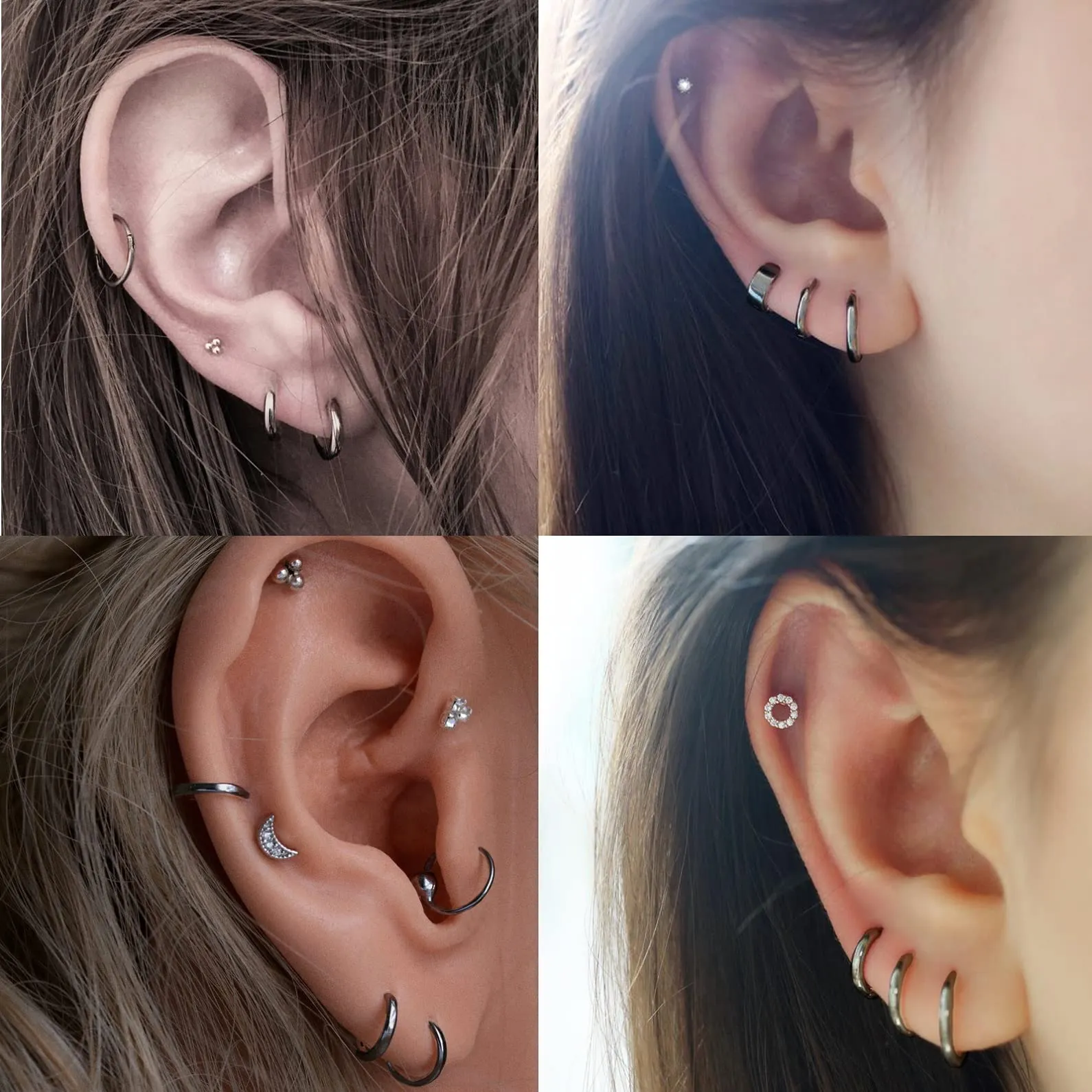 3 Paia Orecchini Cerchio Argento 925 per Donna,Orecchini Cerchio Piccoli Set Orecchino Uomo Nero Orecchini Neri Anallergici 6mm,8mm,10mm - immagine 5