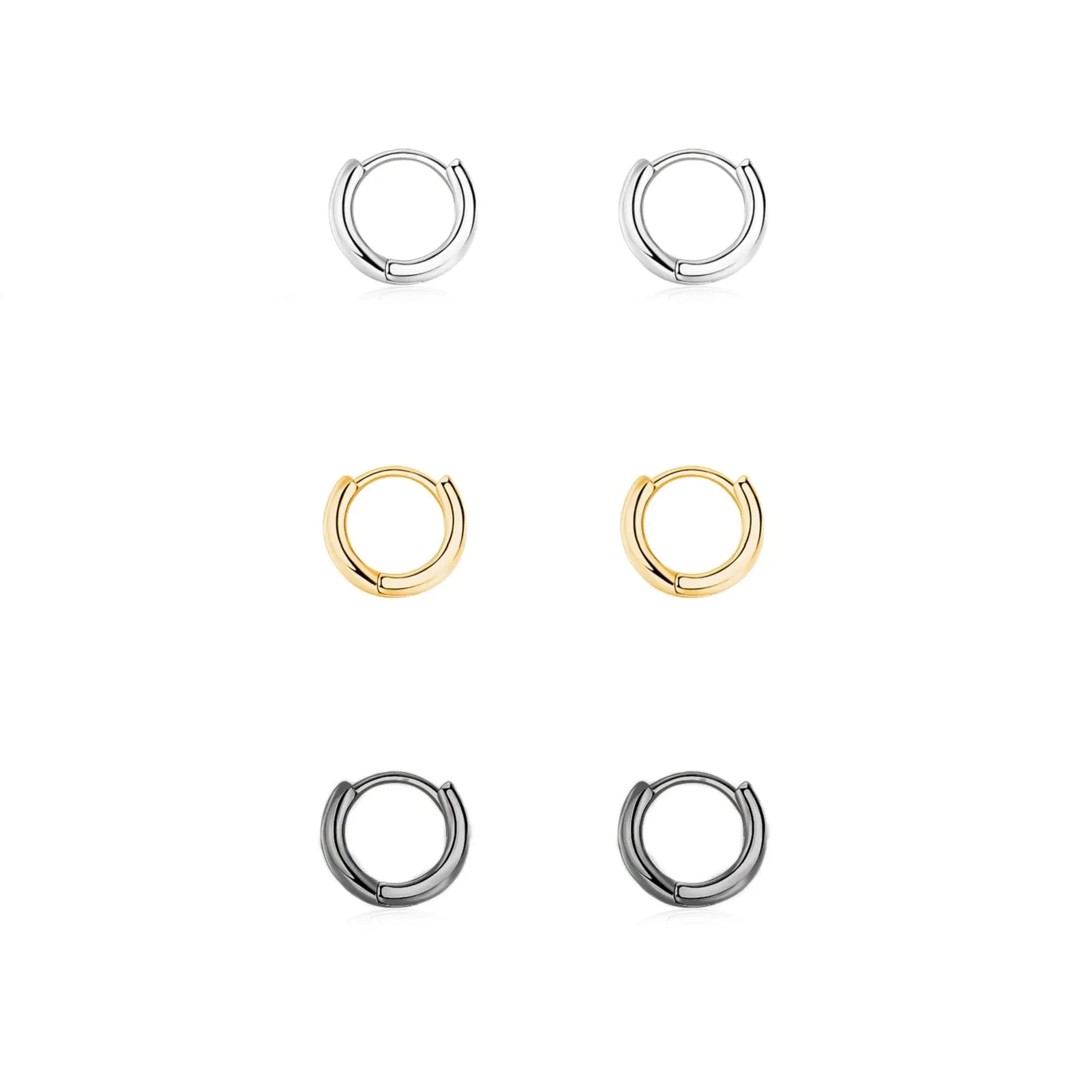 3 Paia Orecchini Cerchio Argento 925 per Donna,Orecchini Cerchio Donna Oro Piccoli Set Orecchino Uomo Nero Orecchini Neri Anallergici 6mm - immagine 1