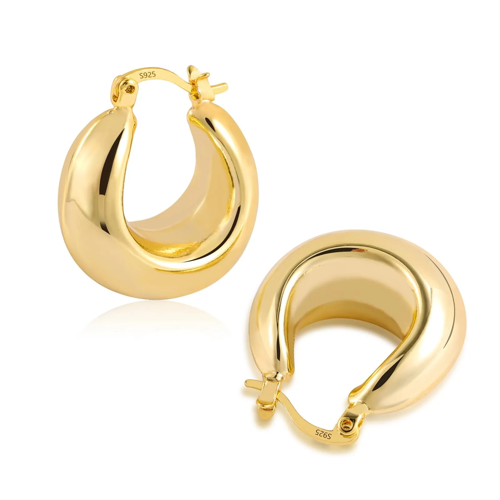 Orecchini Mezzaluna Spessi Dorati Léggeri Lucidi Design Glamour Donna - immagine 1