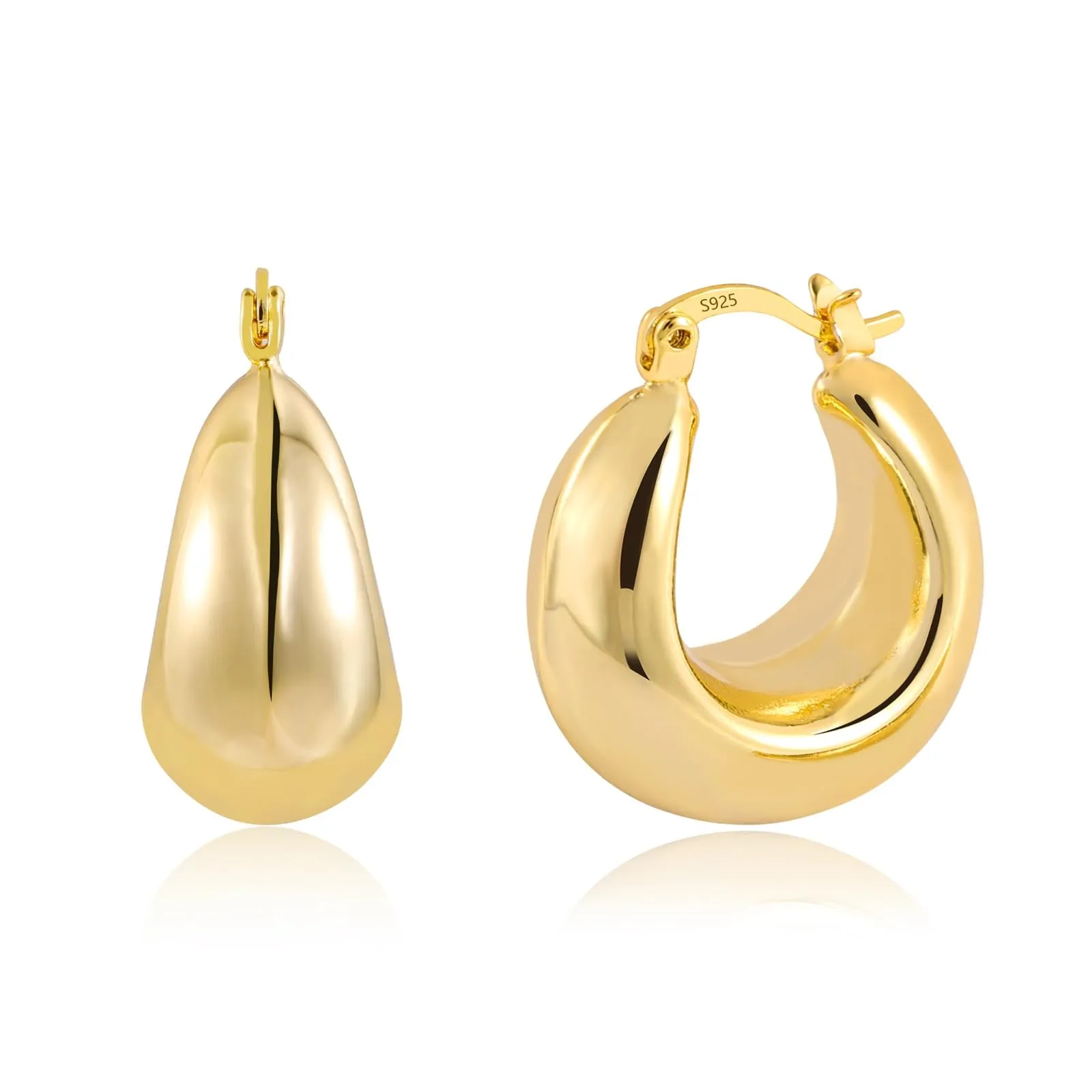 Orecchini Mezzaluna Spessi Dorati Léggeri Lucidi Design Glamour Donna - immagine 2