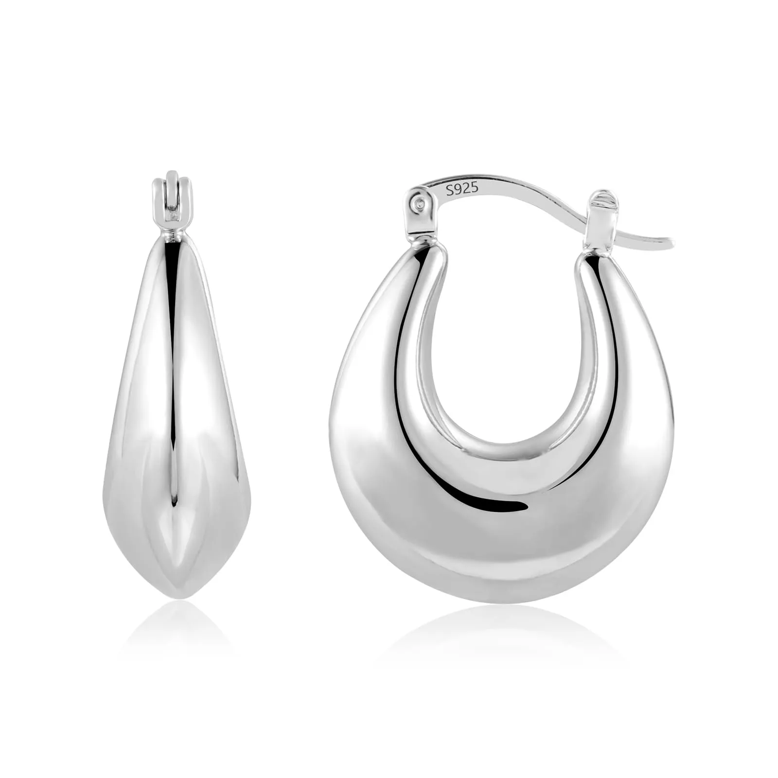 Orecchini A Ferro Di Cavallo Argentati Léggeri Lucidi Design Moderno Donna - immagine 1