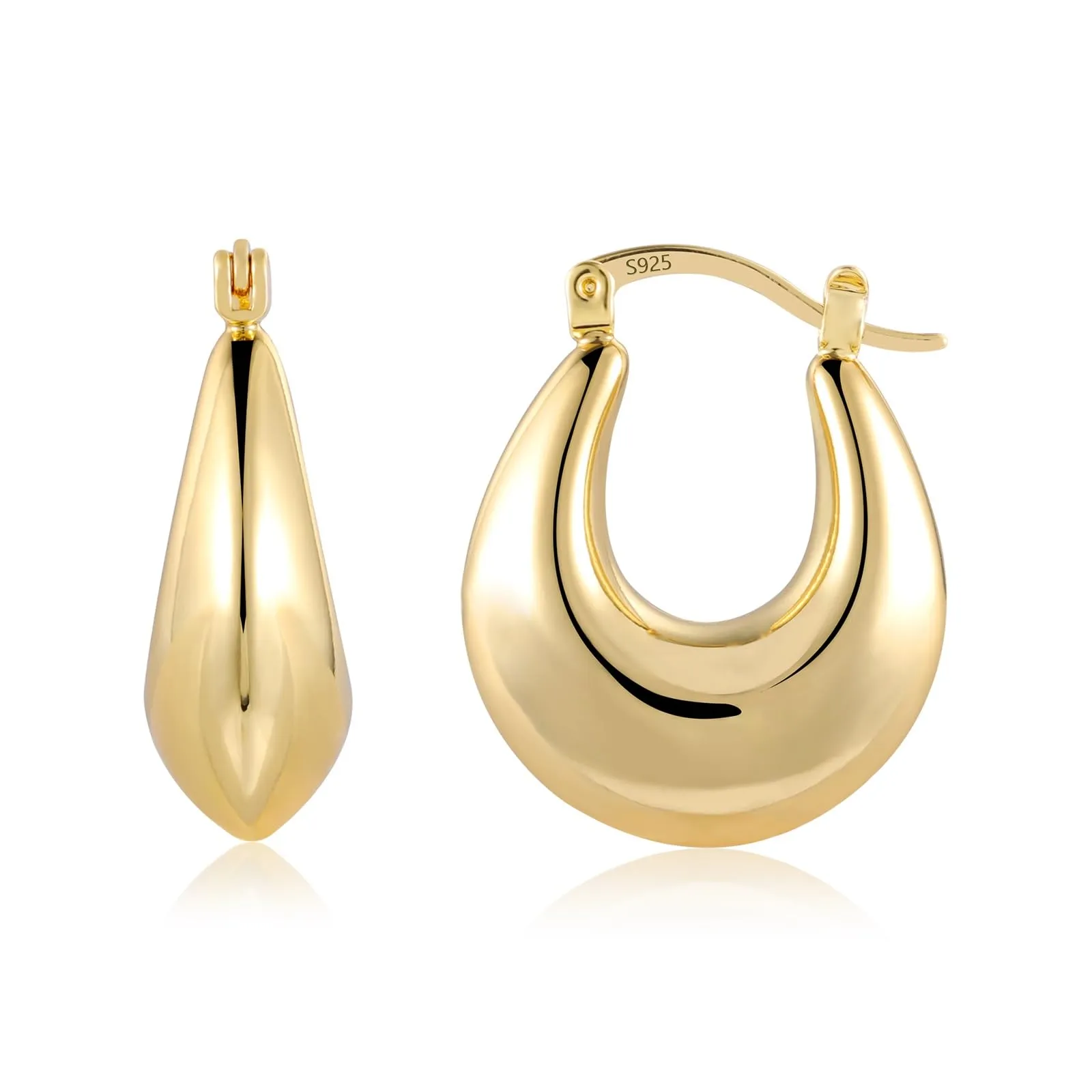 Orecchini A Ferro Di Cavallo Dorati Léggeri Lucidi Design Moderno Donna - immagine 1