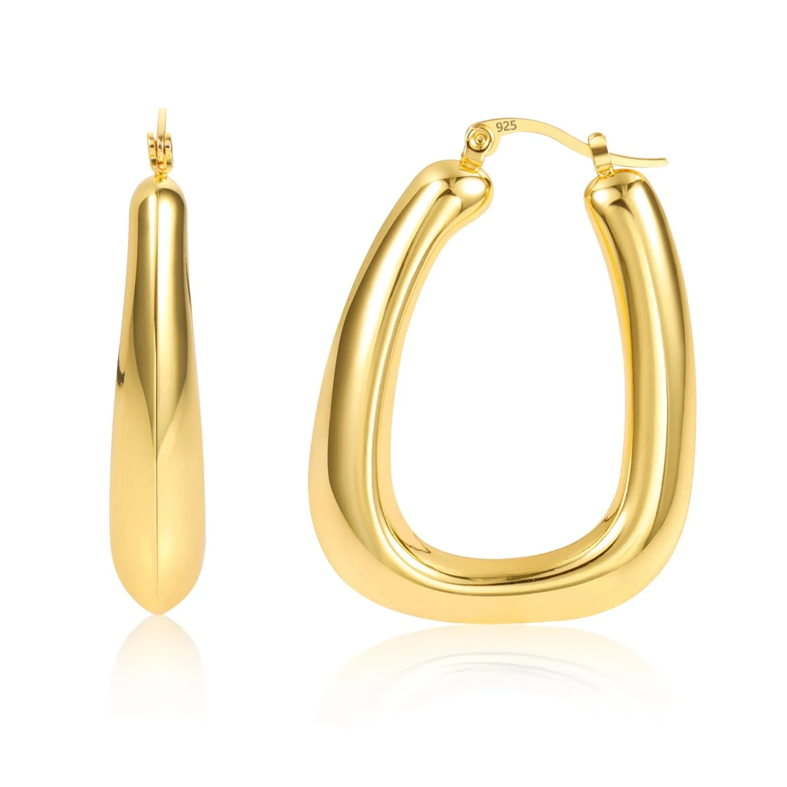 Orecchini A Forma Di Uovo Grandi Dorati Design Contemporaneo Donna - immagine 1