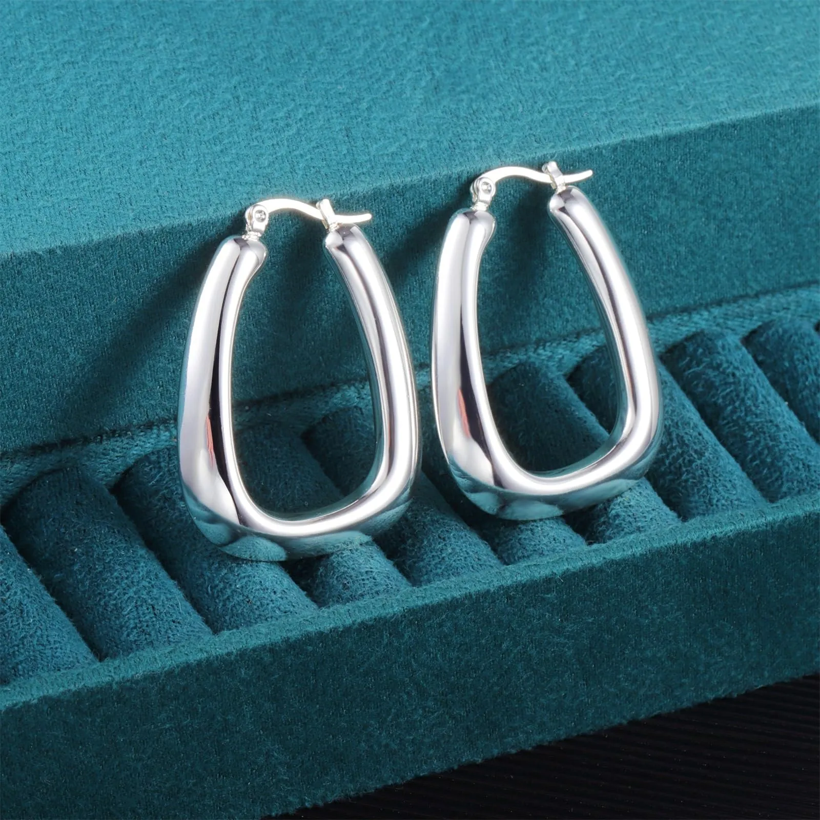 Orecchini A Forma Di Uovo Grandi Argentati Design Contemporaneo Donna - immagine 4