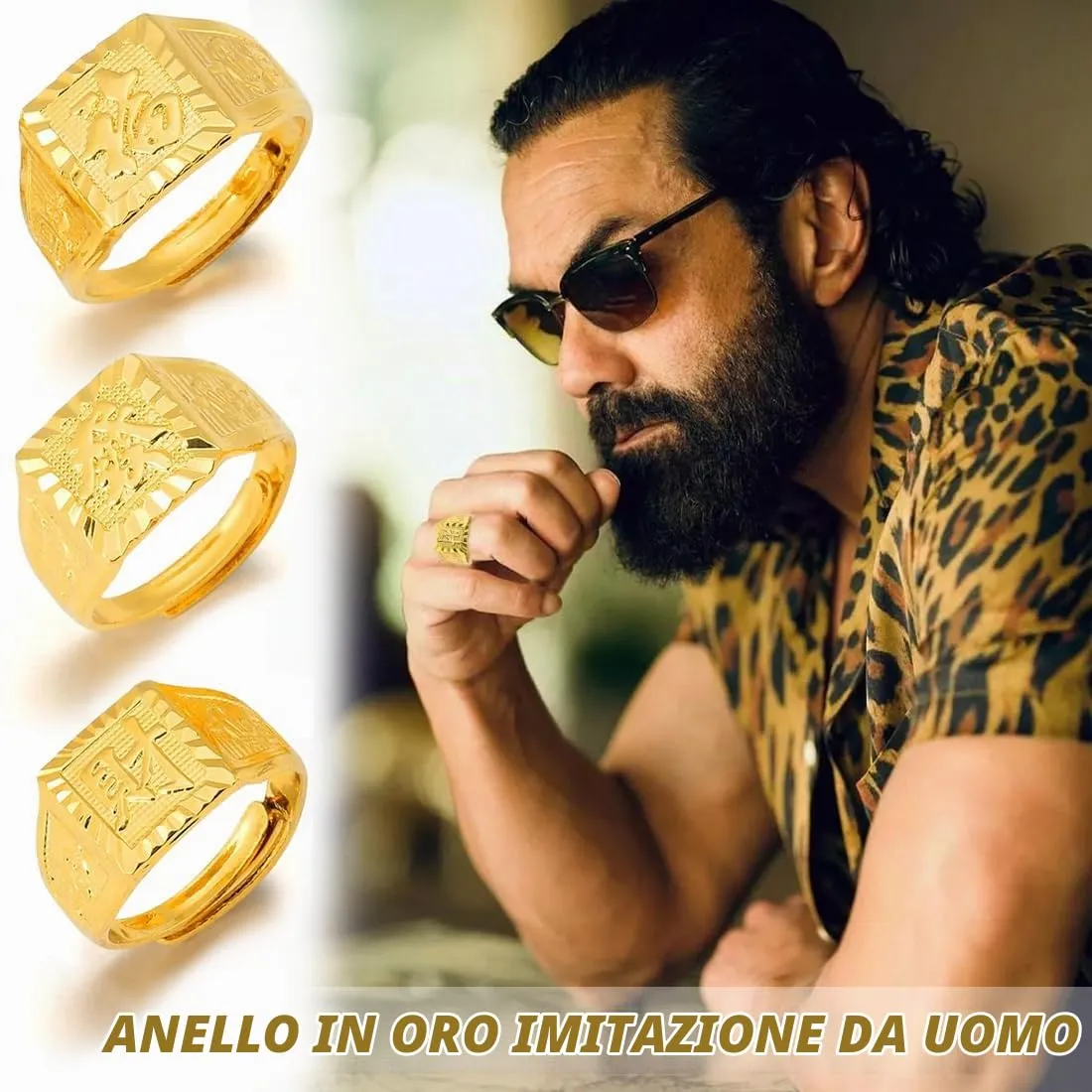 KSJEHW 3 Anelli Uomo Placcato Oro Anello di Nozze Kanji Set Regolabile Halloween Anelli Chuncky - immagine 5
