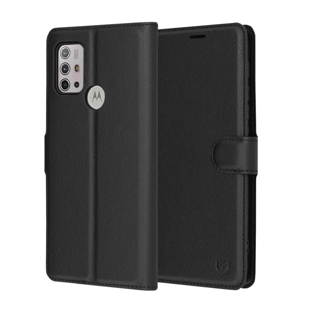 Custodia per Motorola Moto G30 / G20 / G10, Techsuit, Leather Folio, Nera - immagine 1