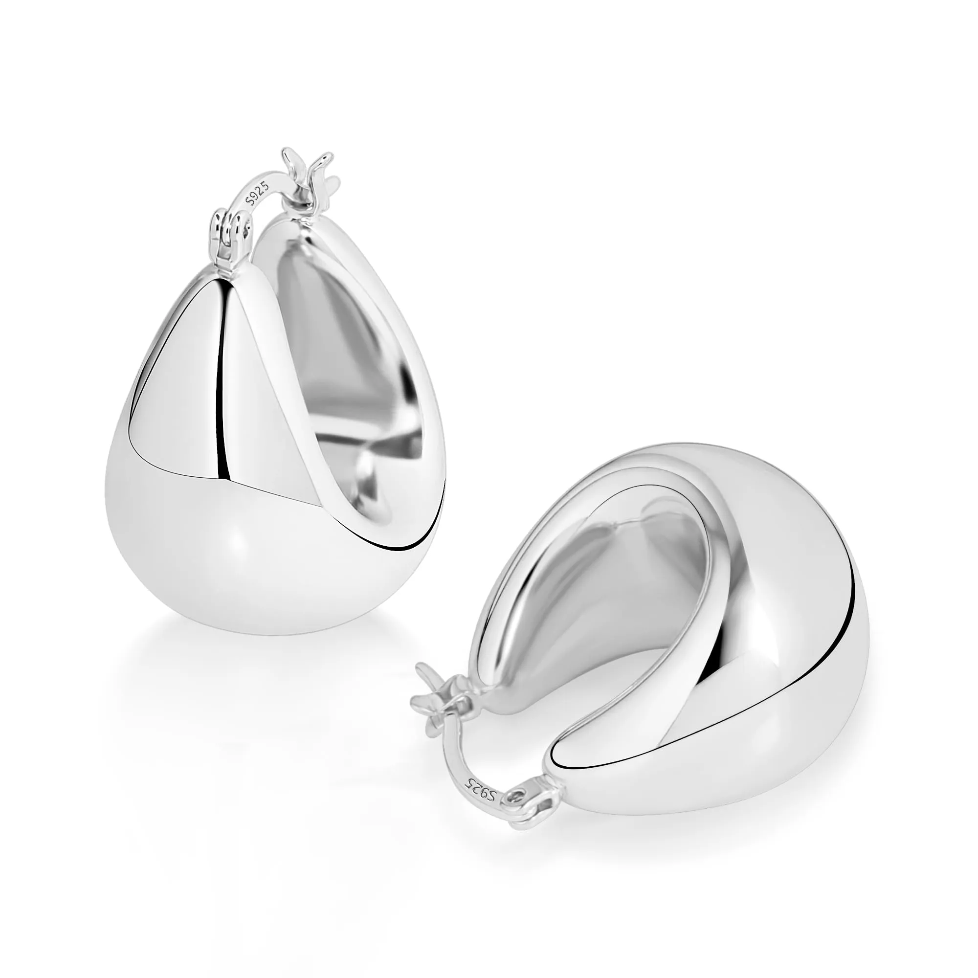 Orecchini A Goccia Argentati Léggeri Lucidi Design Bold Moderno Donna - immagine 1