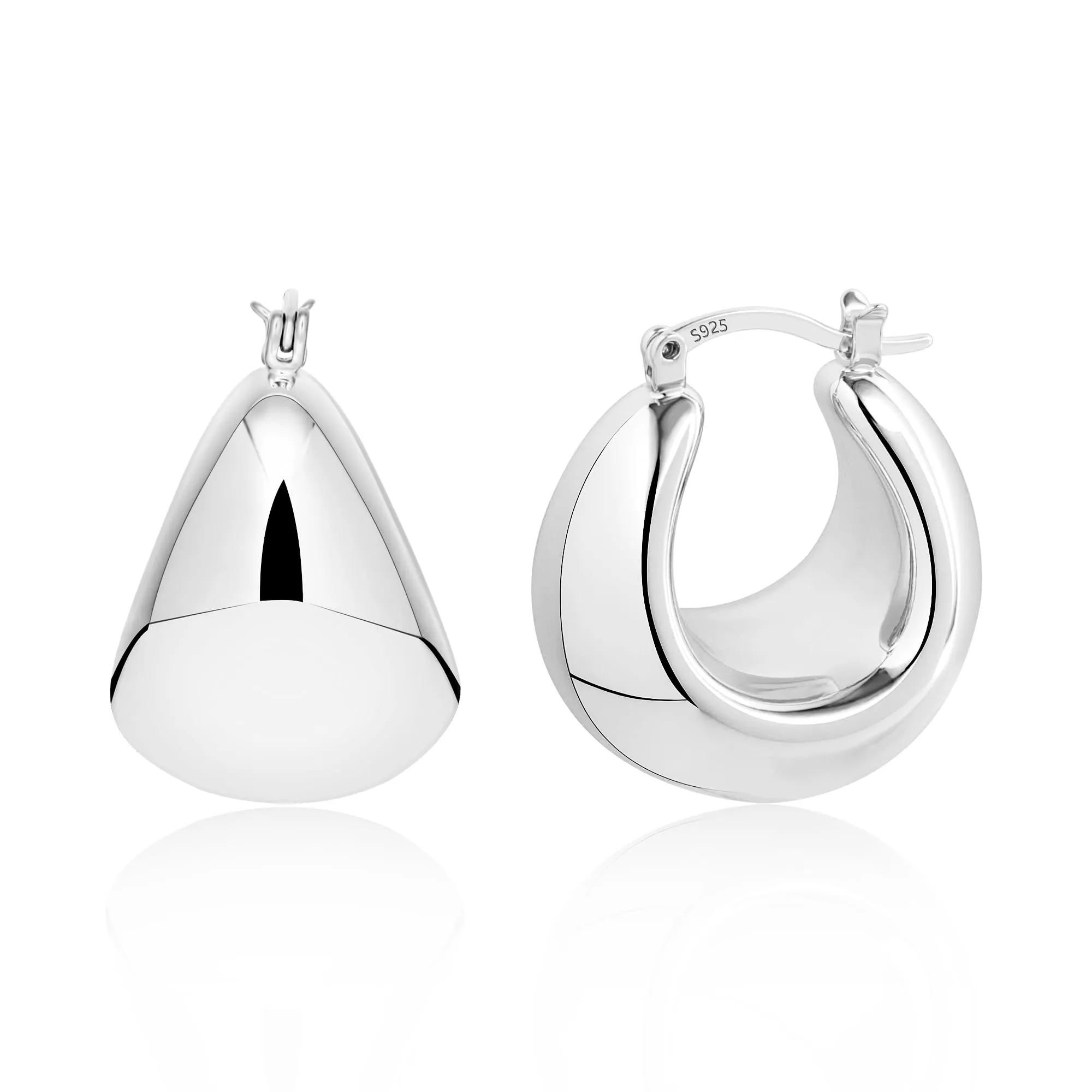 Orecchini A Goccia Argentati Léggeri Lucidi Design Bold Moderno Donna - immagine 4