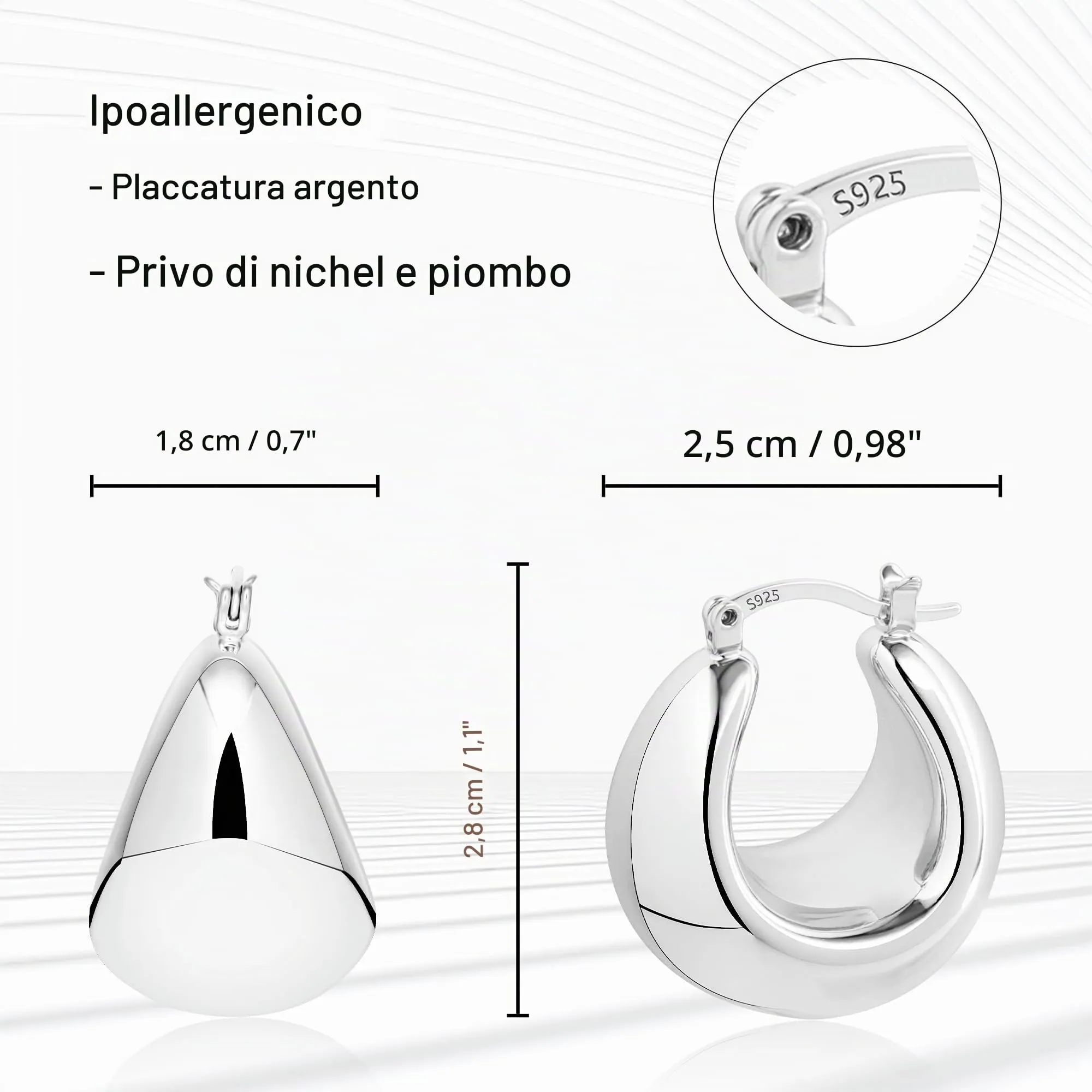Orecchini A Goccia Argentati Léggeri Lucidi Design Bold Moderno Donna - immagine 6