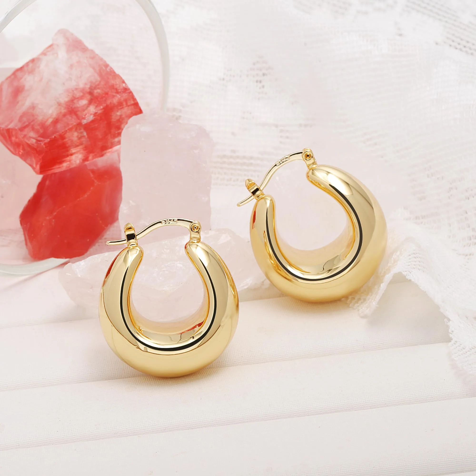 Orecchini A Goccia Dorati Léggeri Lucidi Design Bold Moderno Donna - immagine 6