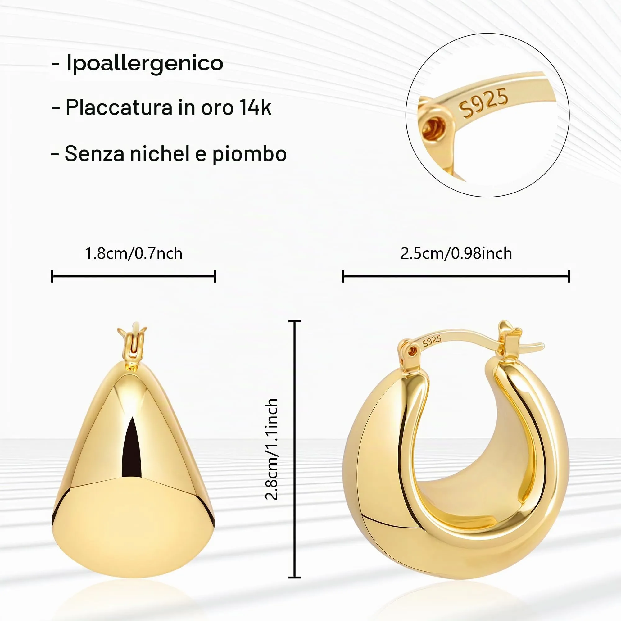 Orecchini A Goccia Dorati Léggeri Lucidi Design Bold Moderno Donna - immagine 7