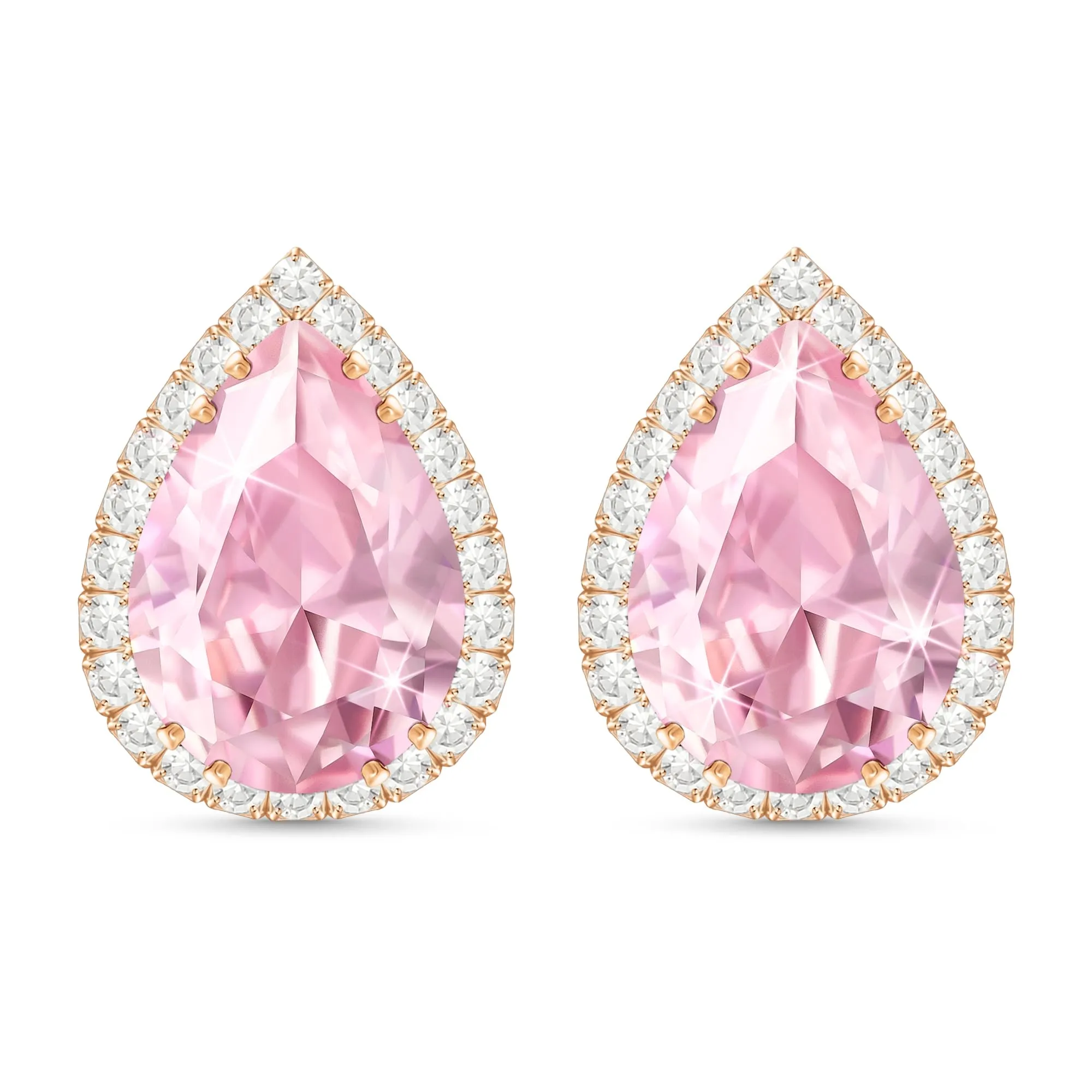 Linawe Orecchini a bottone in oro rosa, Orecchini a bottone rosa, Orecchini con diamanti, Gioielli con diamanti, Set di gioielli ipoallergenici senza nichel, Orecchini gioielli alla moda - immagine 1