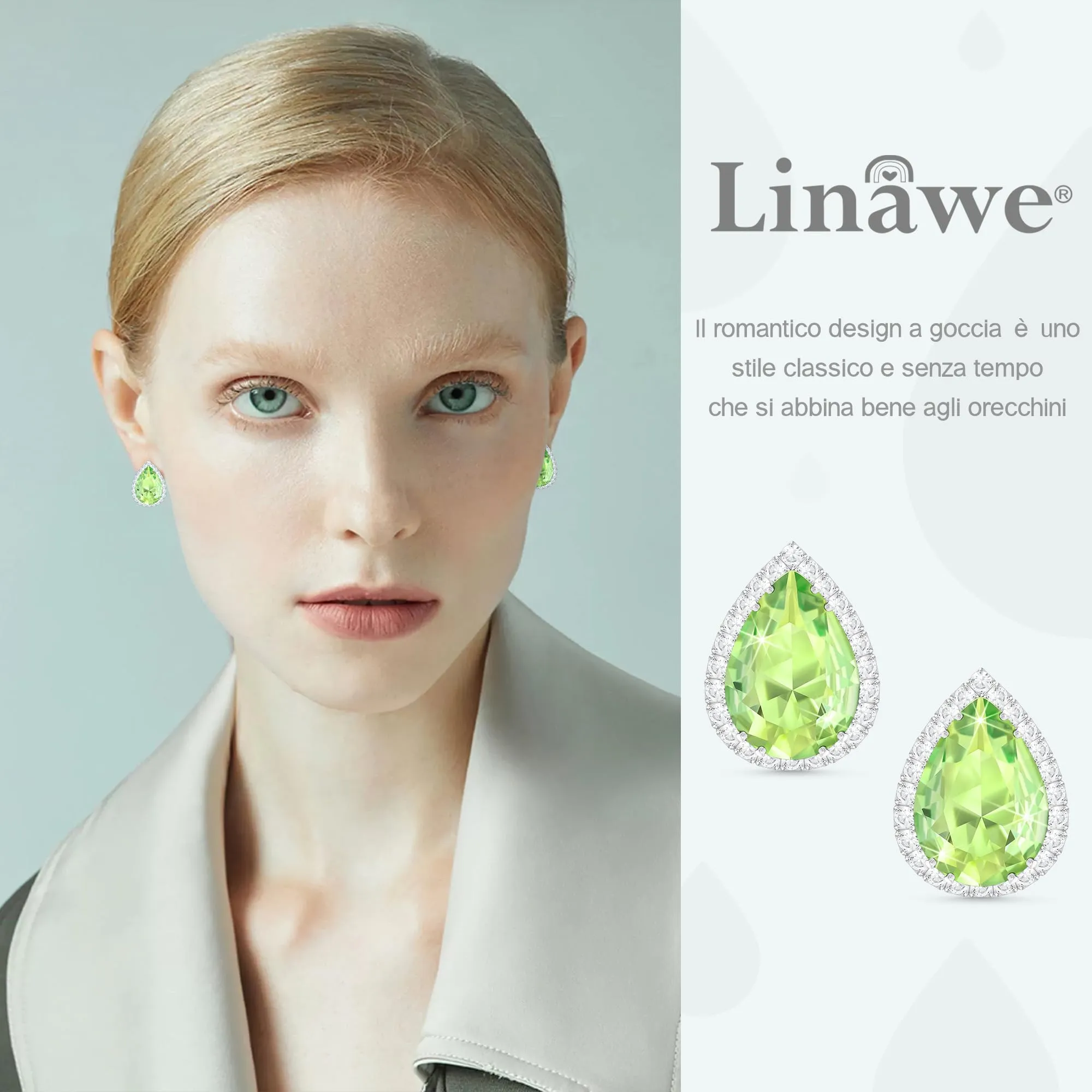 Linawe Orecchini verdi, gioielli alla moda, orecchini in argento, orecchini a bottone da donna, set di gioielli da sposa, orecchini con diamanti, set di orecchini ipoallergenici senza nichel - immagine 3