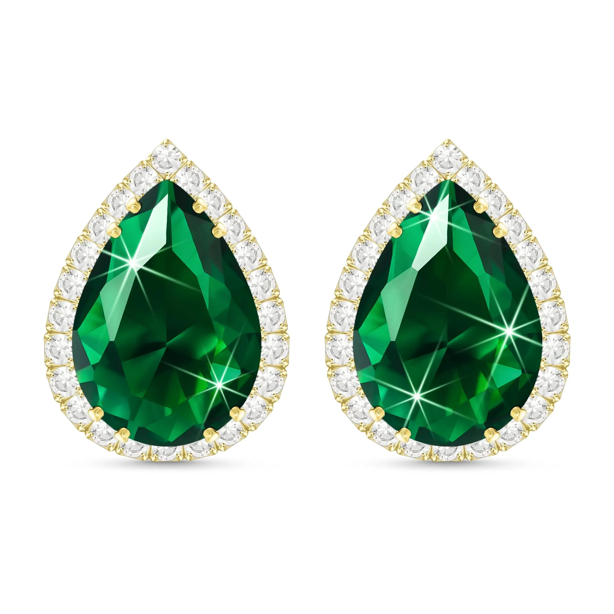 Linawe Orecchini a Bottone Verdi da Donna in Oro Dorato - Set di Gioielli alla Moda Con Diamanti - Ipoallergenici Senza Nichel - immagine 1