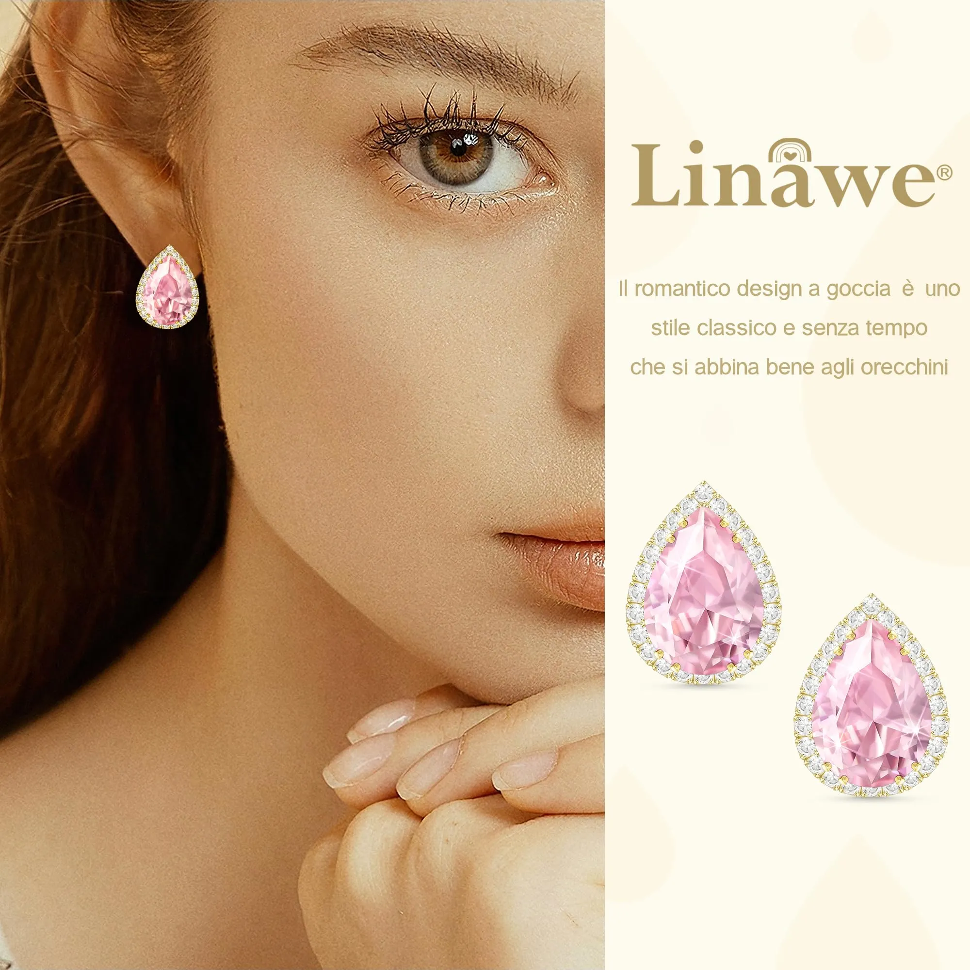 Linawe Orecchini a bottone in oro rosa set di gioielli da donna Orecchini in oro Orecchini ipoallergenici senza nichel con diamanti Gioielli alla moda - immagine 3