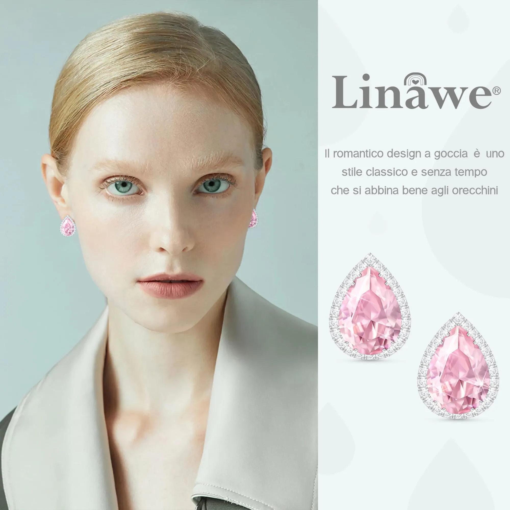 Linawe Orecchini in argento rosa, orecchini a bottone rosa da donna, set di gioielli con diamanti, orecchini ipoallergenici alla moda senza nichel - immagine 3