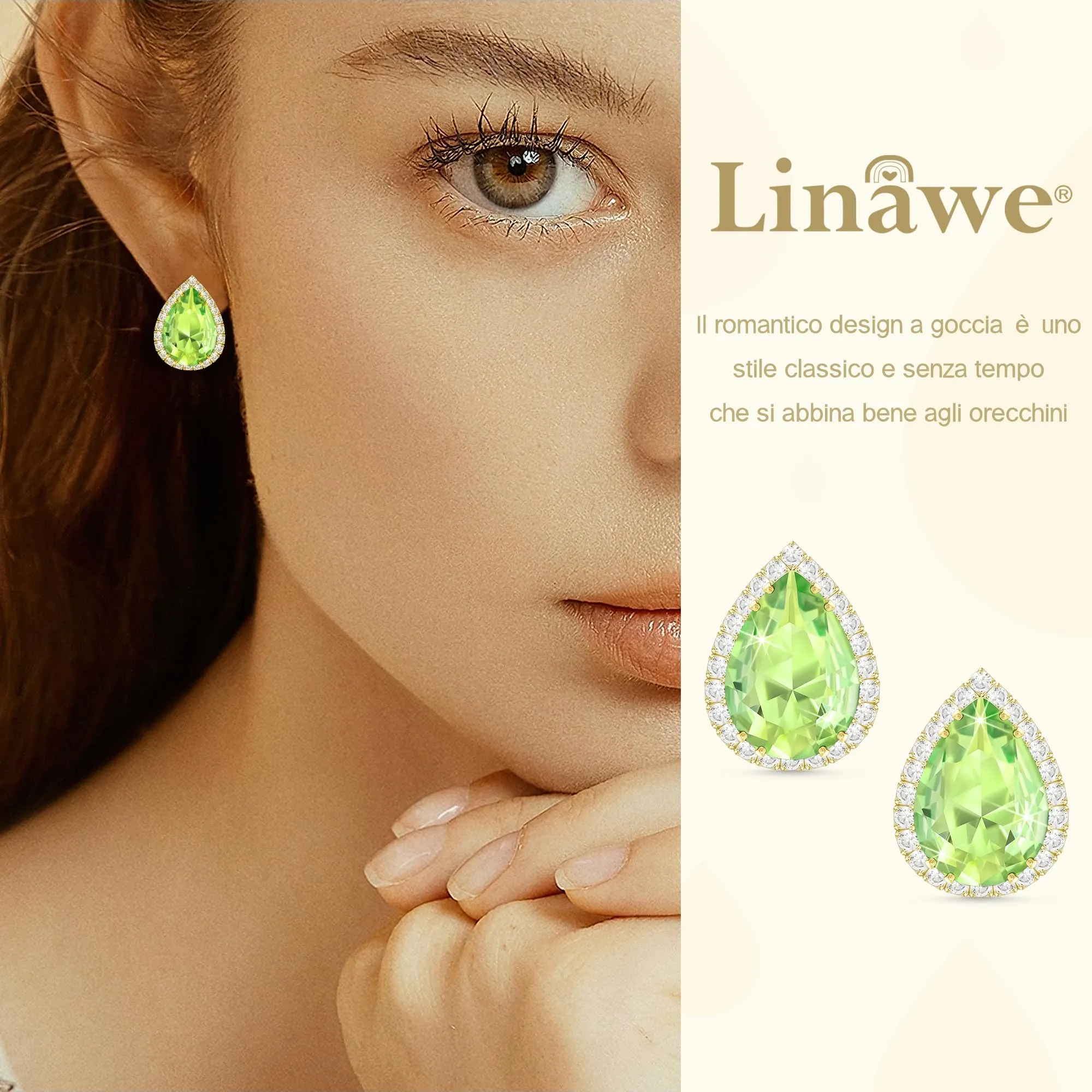Linawe Orecchini a bottone con diamanti verdi verdi, orecchini da donna, set di gioielli in oro, orecchini in oro da sposa, orecchini di moda senza nichel - immagine 3