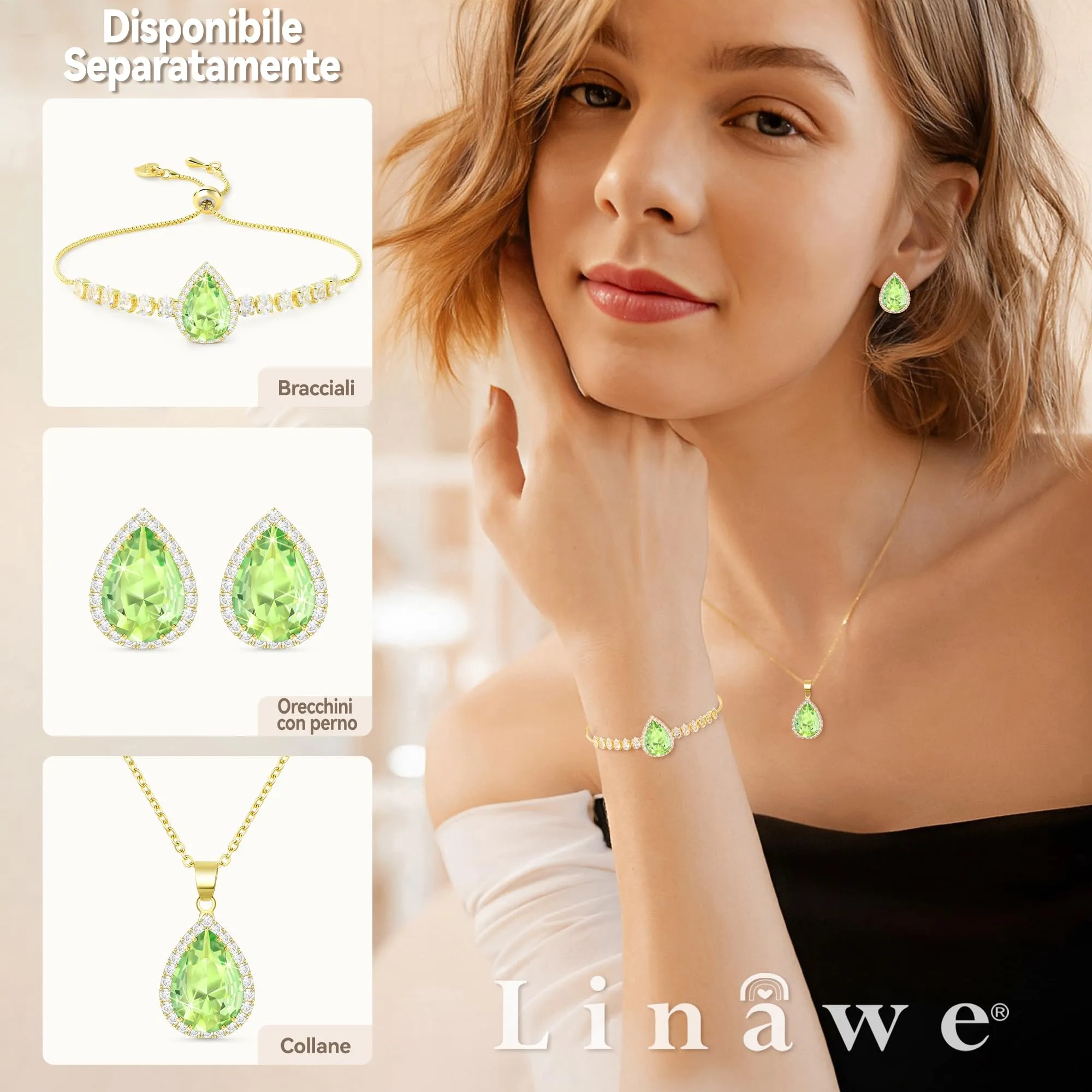 Linawe Orecchini a bottone con diamanti verdi verdi, orecchini da donna, set di gioielli in oro, orecchini in oro da sposa, orecchini di moda senza nichel - immagine 4