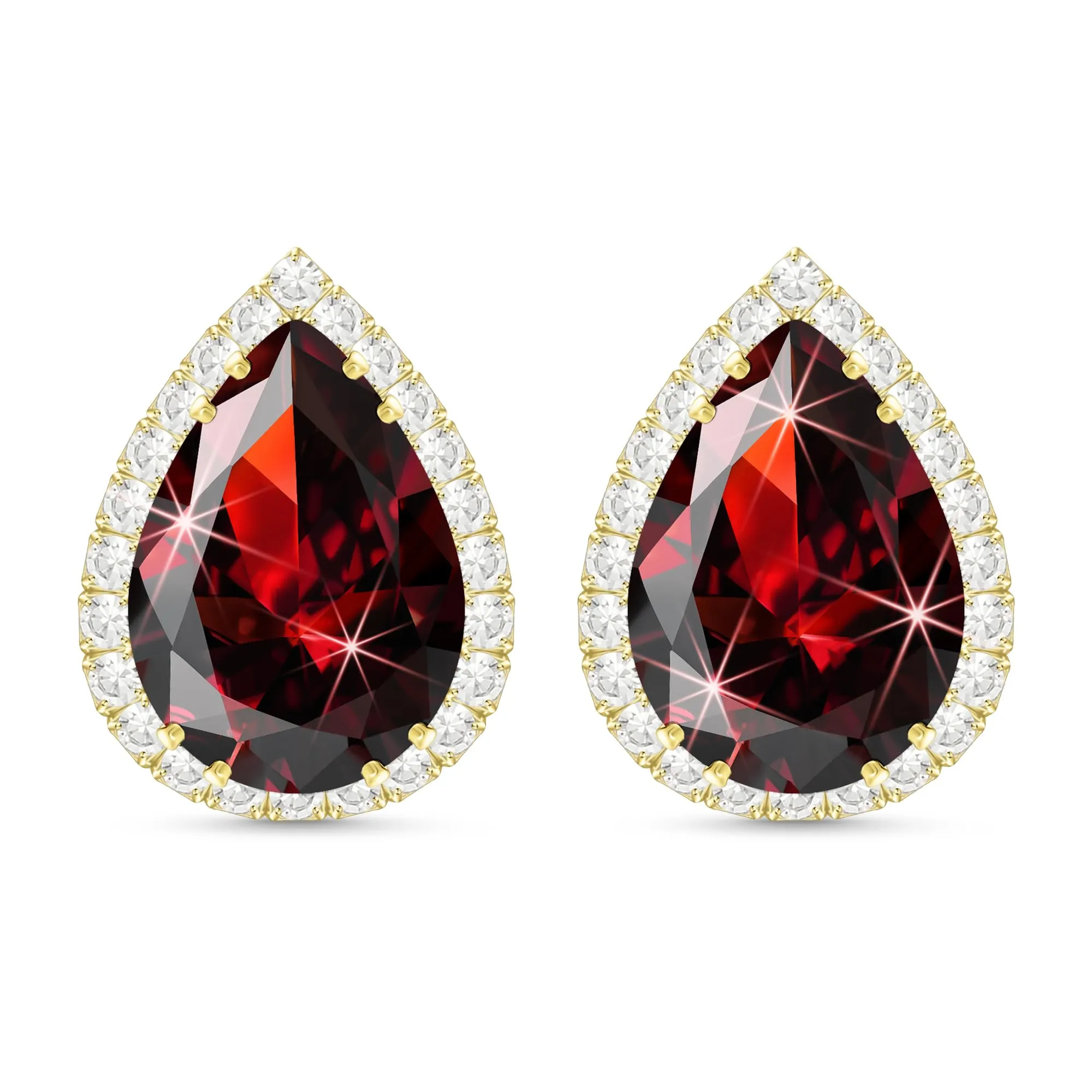 Linawe Orecchini a bottone in oro, diamanti rossi, orecchini a bottone per donna, set di gioielli con orecchini, orecchini da sposa in oro, orecchini di moda senza nichel - immagine 1