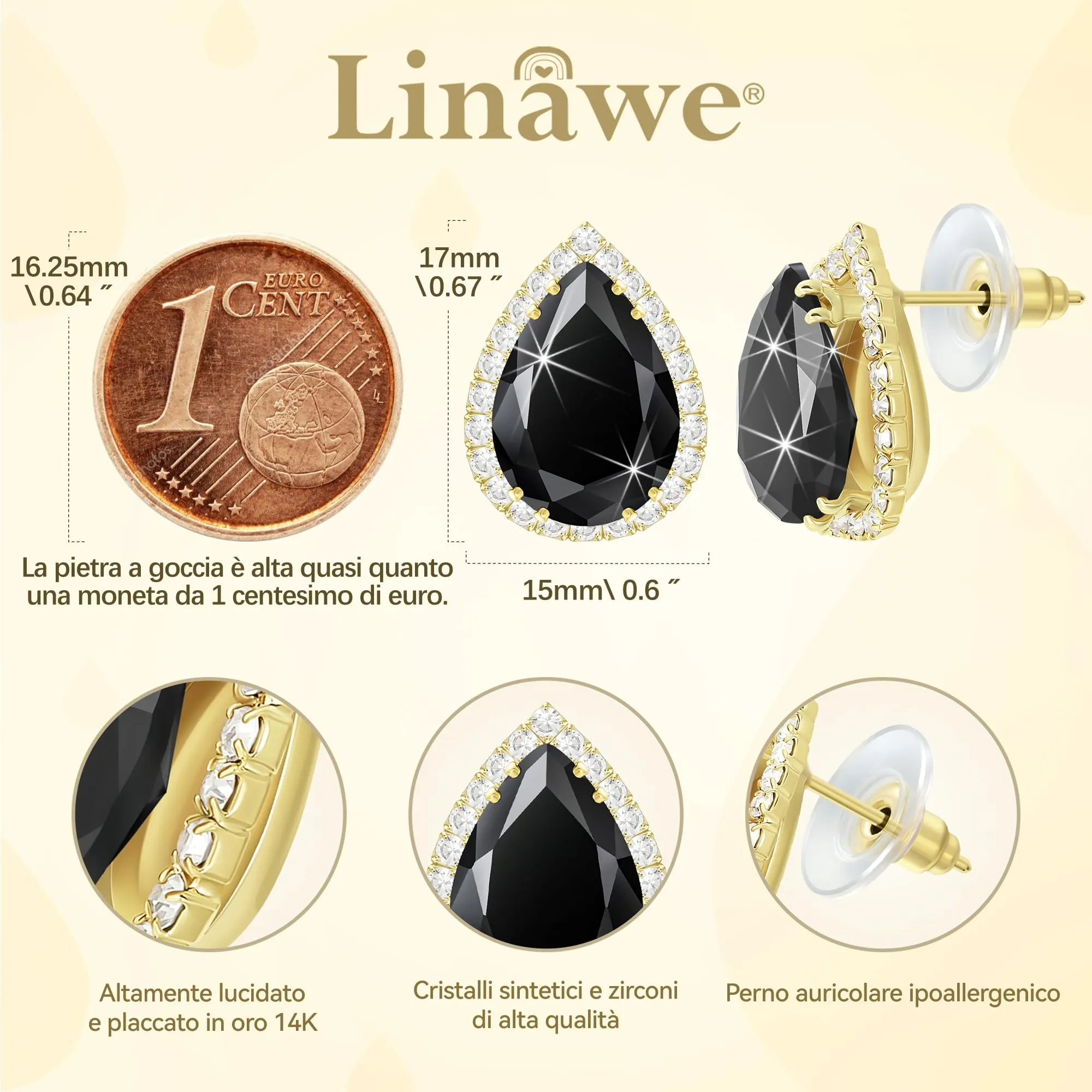 Linawe Orecchini da donna neri, orecchini in oro, set di gioielli, diamanti, gioielli in oro alla moda - immagine 2