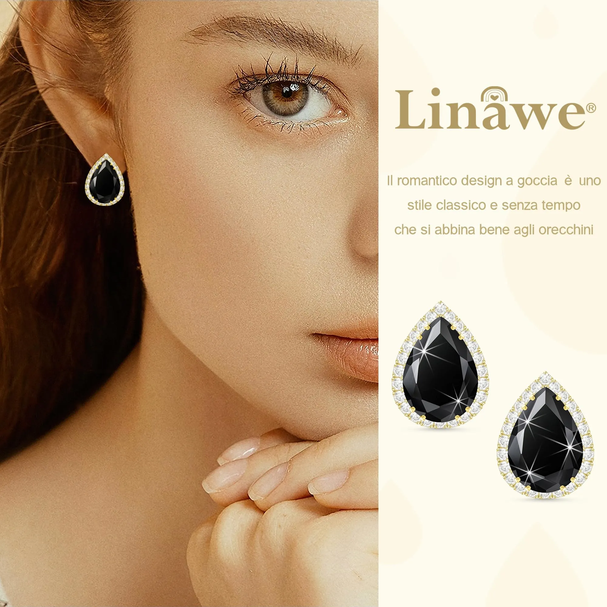 Linawe Orecchini da donna neri, orecchini in oro, set di gioielli, diamanti, gioielli in oro alla moda - immagine 3