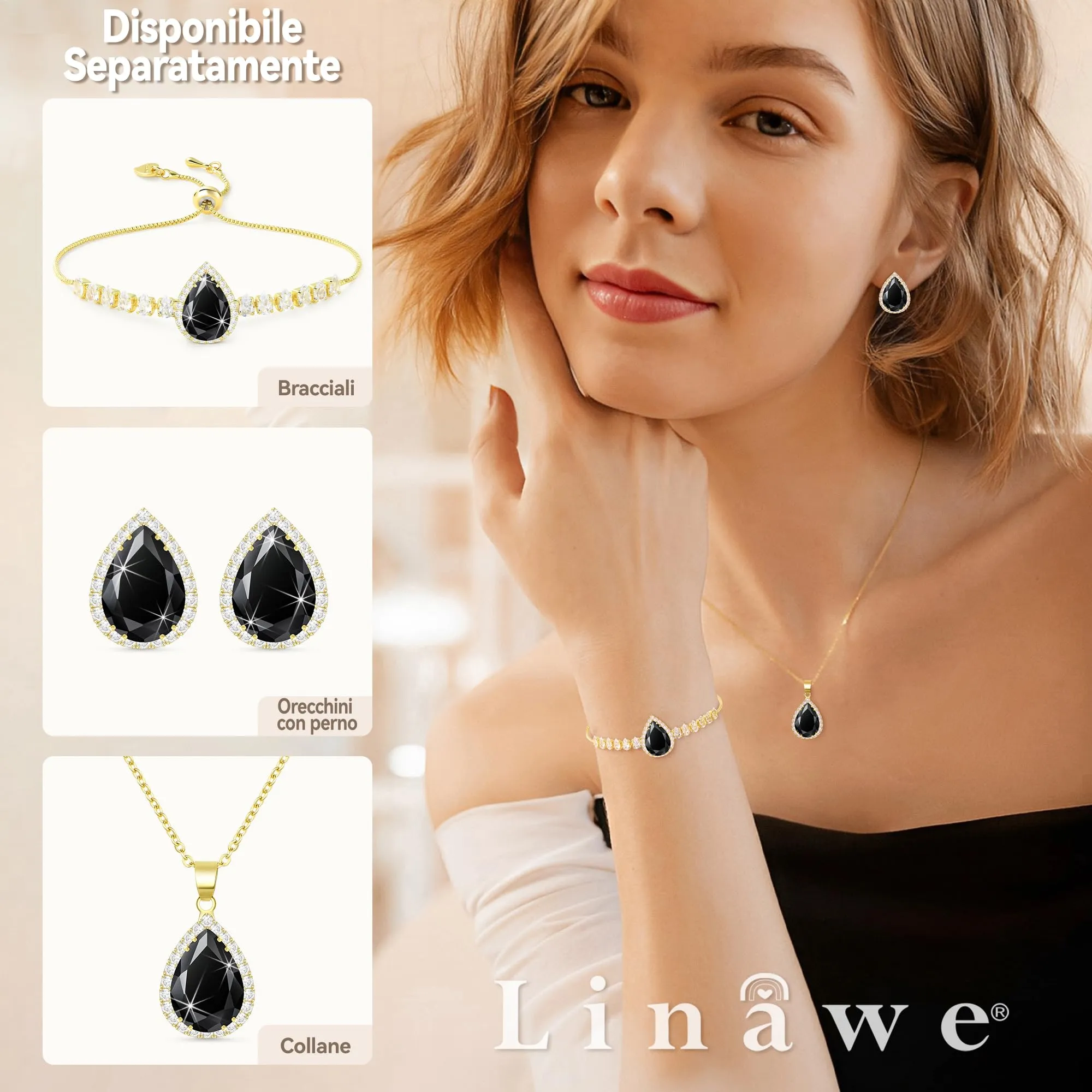 Linawe Orecchini da donna neri, orecchini in oro, set di gioielli, diamanti, gioielli in oro alla moda - immagine 4