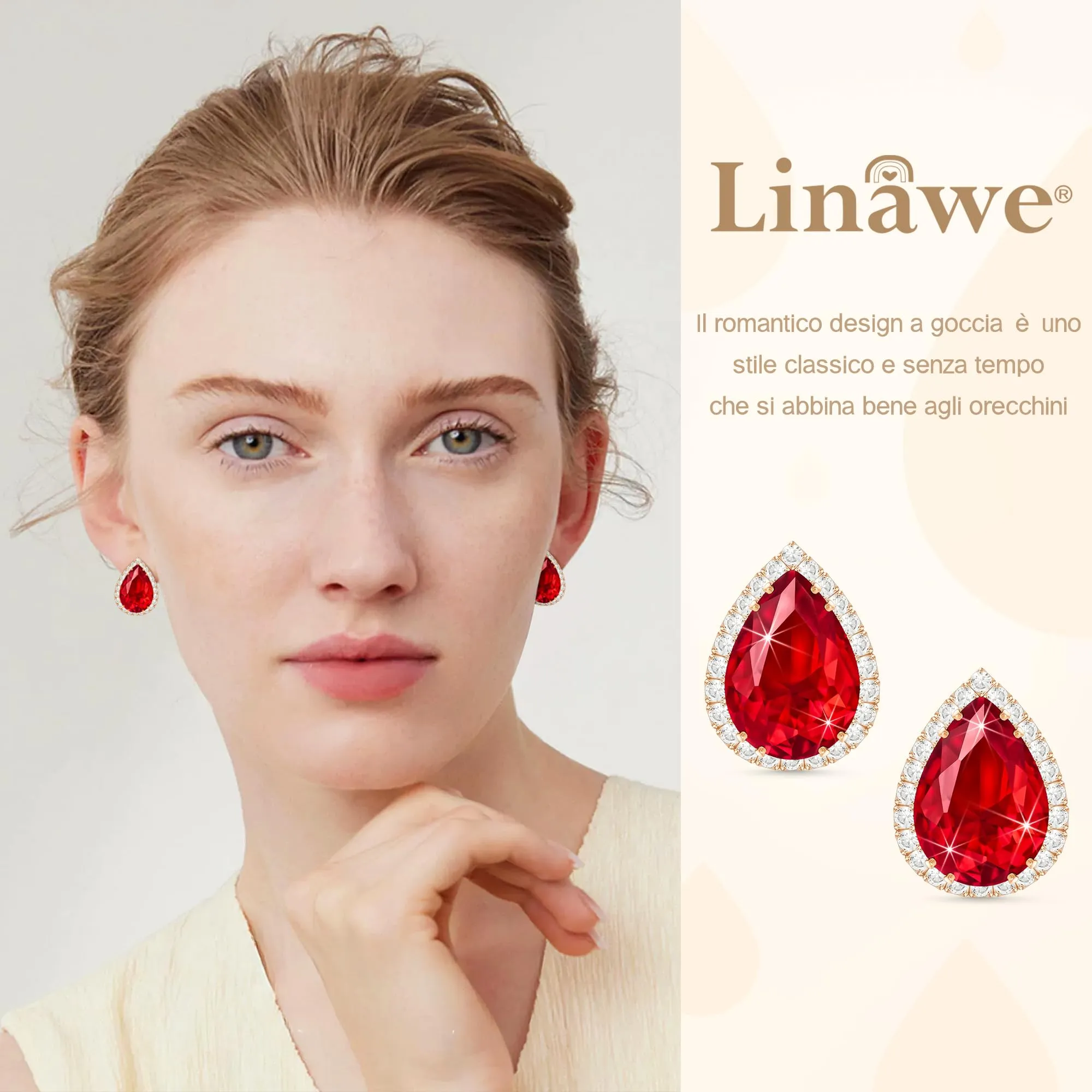 Linawe Set di orecchini in oro rosa rosso, set di gioielli da donna, accessori, gioielli nuziali alla moda senza nichel, orecchini a bottone con diamanti - immagine 3