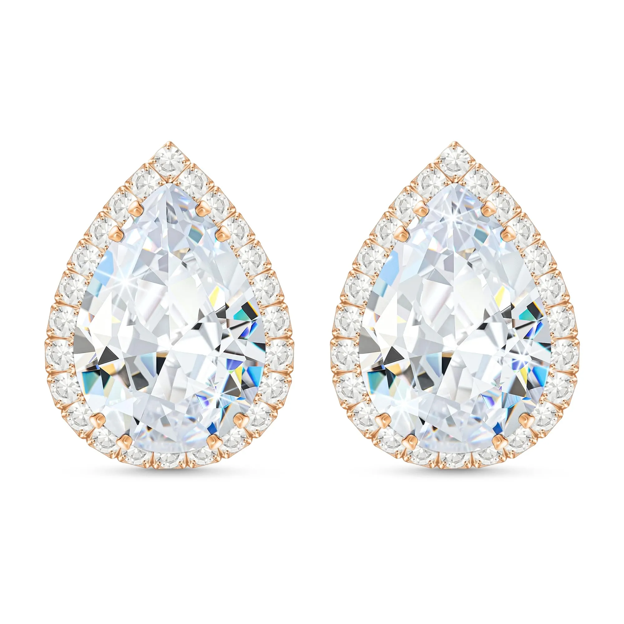 Linawe Orecchini a bottone da donna in oro rosa con diamanti, orecchini da donna, set di gioielli senza nichel, orecchini accessori da sposa - immagine 1