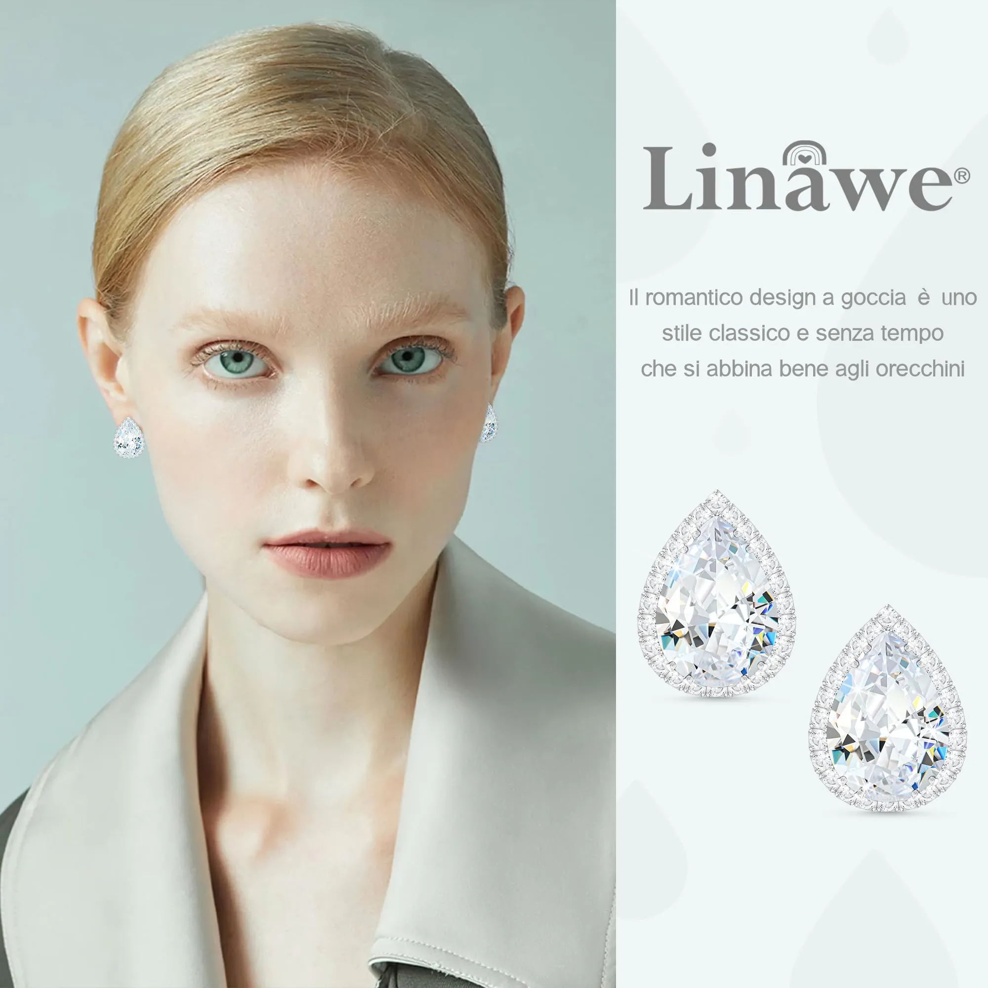 Linawe Orecchini in argento, orecchini a bottone con diamanti da donna, orecchini senza nichel, gioielli alla moda, orecchini, accessori da sposa - immagine 3