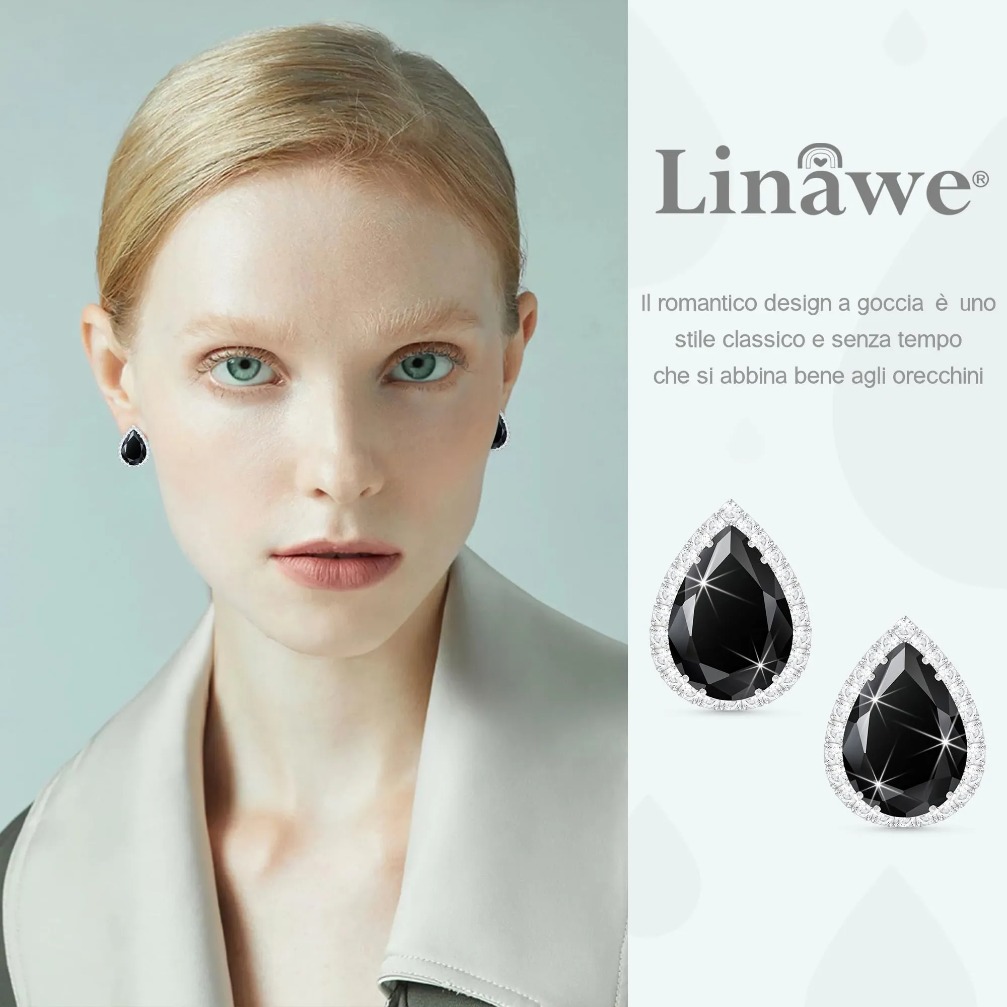 Linawe Orecchini da donna neri in argento, set di gioielli, gioielli alla moda, orecchini con diamanti, diamanti, gioielli in oro, ipoallergenici, senza nichel - immagine 3