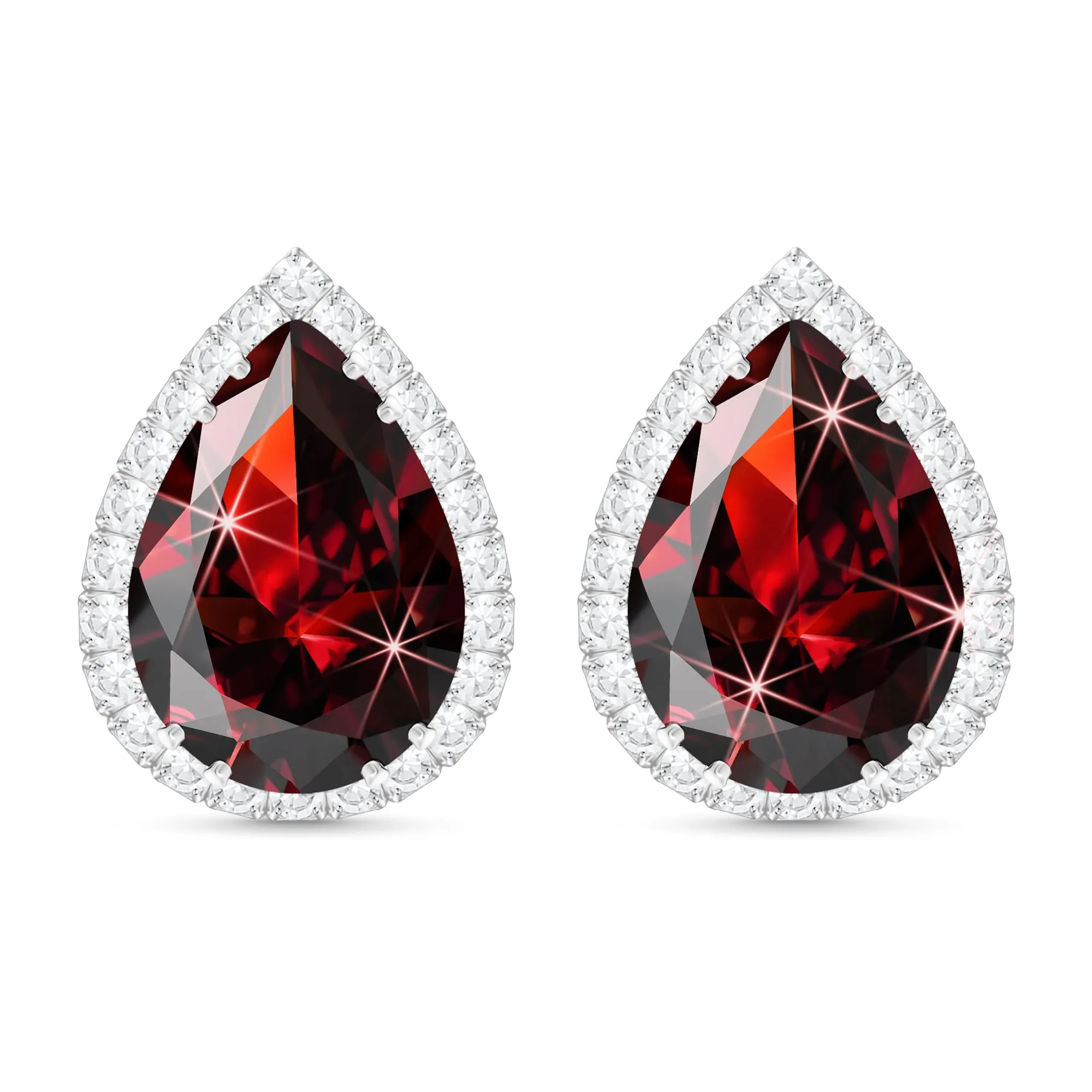 Linawe Orecchini a bottone in argento rosso da donna, Set di gioielli con orecchini, Orecchini di moda ipoallergenici senza nichel, Set di orecchini con diamanti - immagine 1