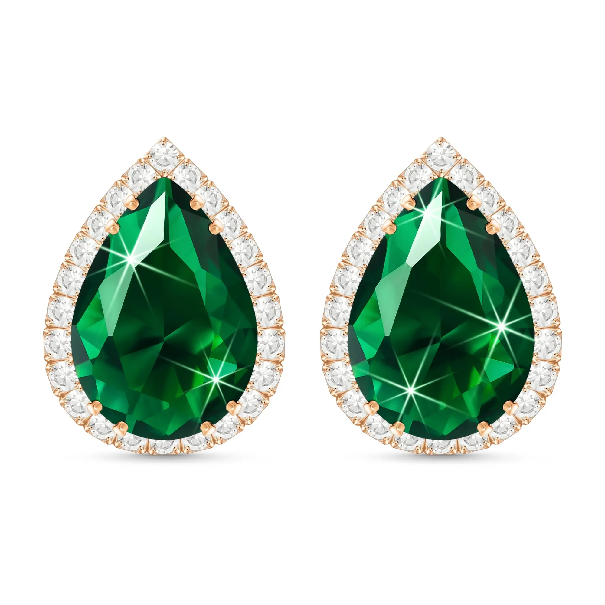 Linawe Orecchini a spina Linawe verde da donna, orecchini a bottone in oro rosa, orecchini con diamanti, gioielli alla moda ipoallergenici senza nichel - immagine 1