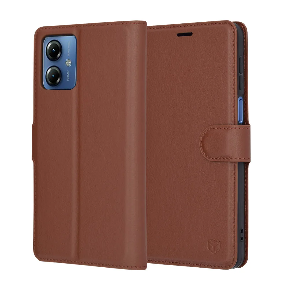 Custodia per Motorola Moto G14, Techsuit, Leather Folio, Marrone - immagine 1