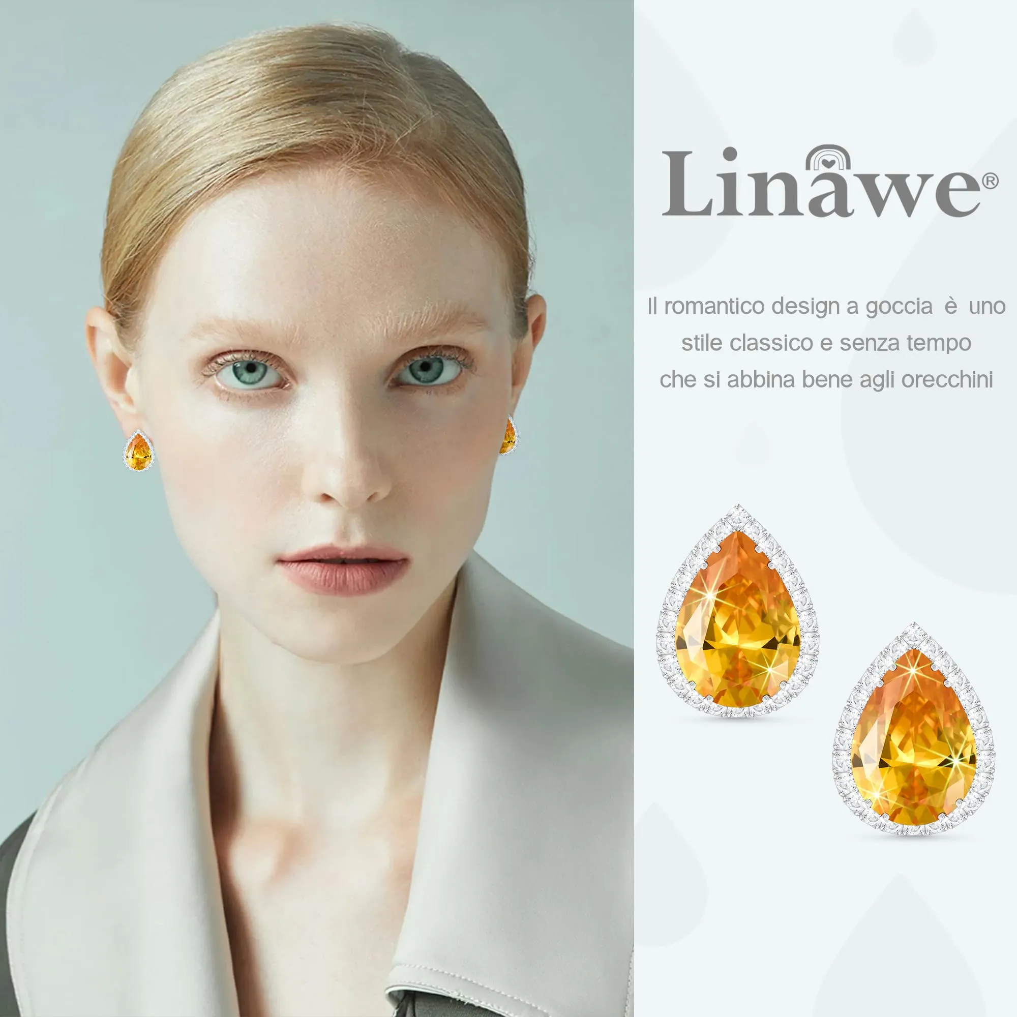 Linawe Accessori per orecchini in argento giallo Set di gioielli da donna Orecchini da sposa ipoallergenici con diamanti senza nichel Orecchini gioielli alla moda - immagine 3