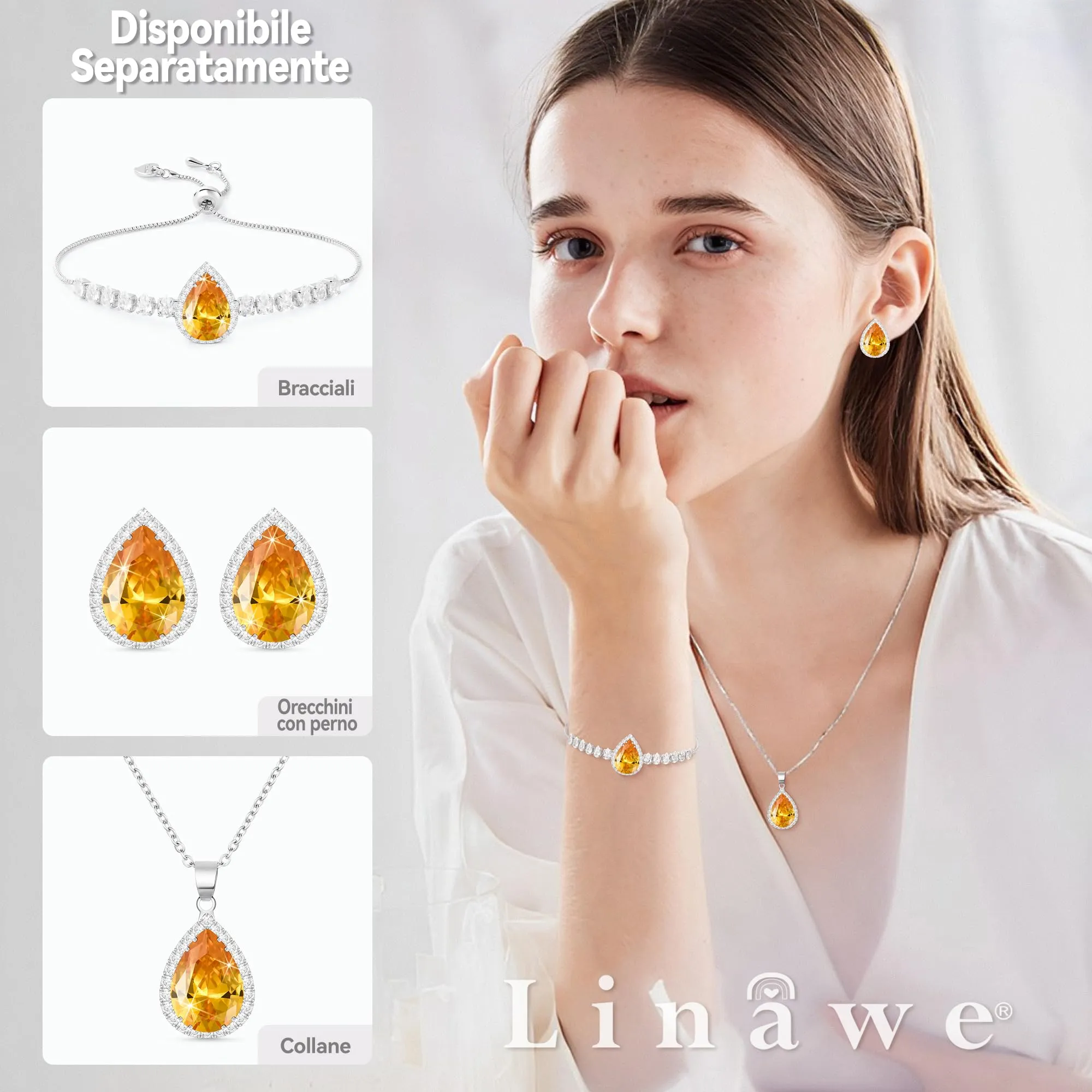 Linawe Accessori per orecchini in argento giallo Set di gioielli da donna Orecchini da sposa ipoallergenici con diamanti senza nichel Orecchini gioielli alla moda - immagine 4