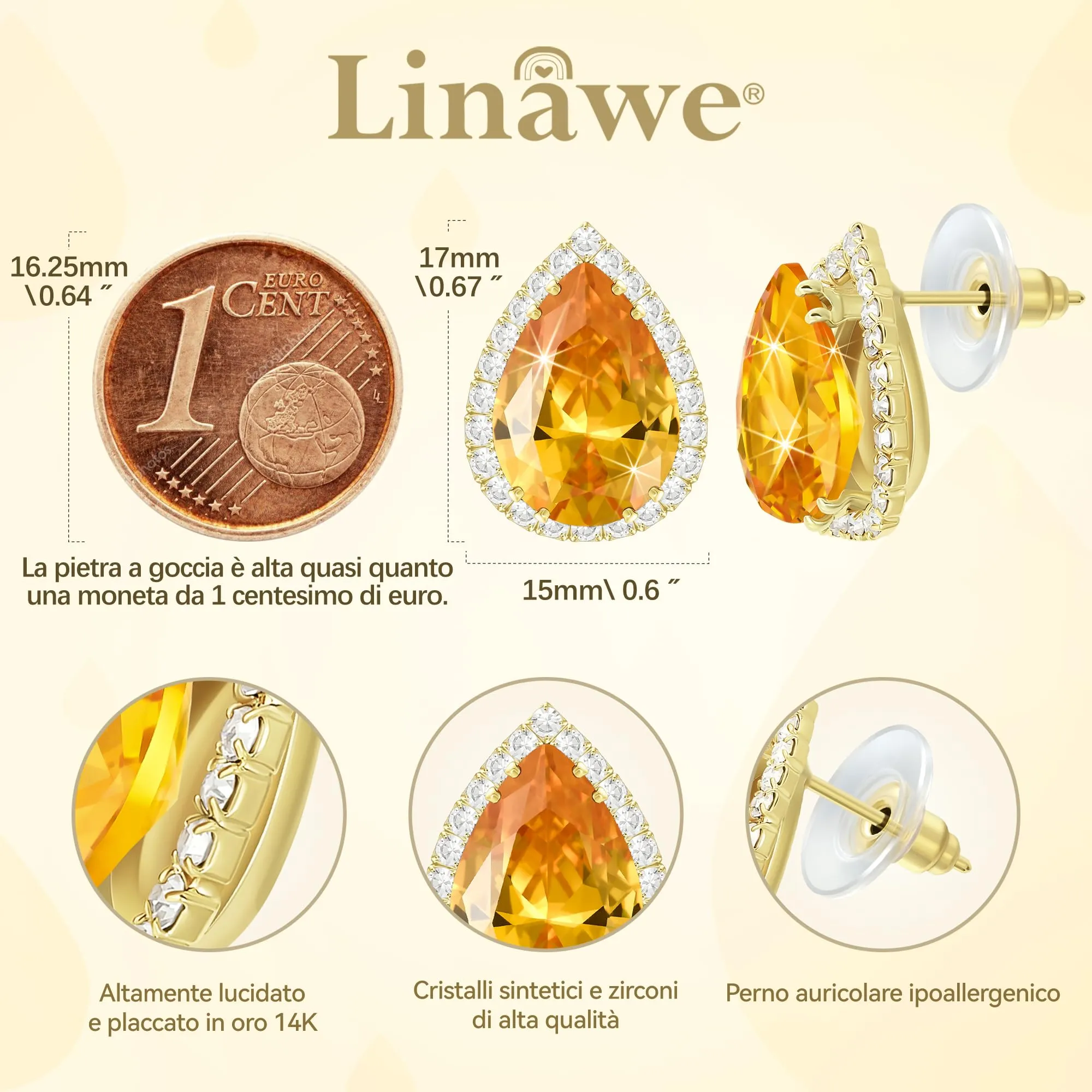 Linawe Orecchini gialli accessori donna, orecchini in oro, orecchini gioielli, set di gioielli orecchini ipoallergenici, orecchini in oro da sposa bigiotteria senza nichel - immagine 2