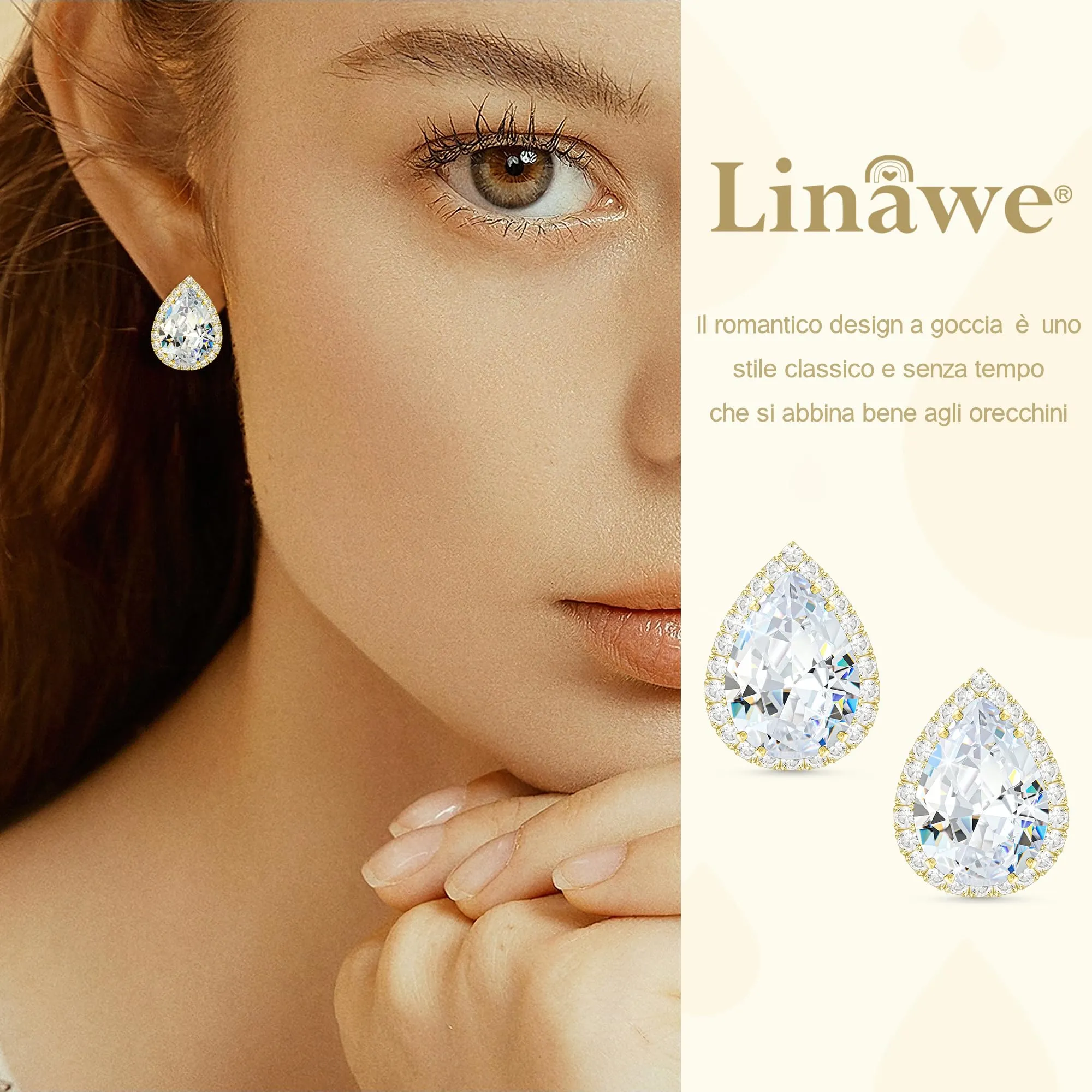 Linawe Orecchini a bottone in oro, orecchini in oro da donna, orecchini ipoallergenici, accessori da sposa senza nichel, set di gioielli alla moda con diamanti - immagine 3