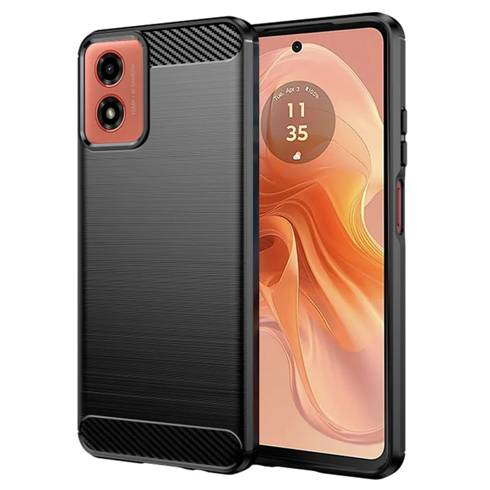 Custodia per Motorola Moto G04s / E14 / G24 Power / G04 / G24, Techsuit, Carbonio, Nera - immagine 1