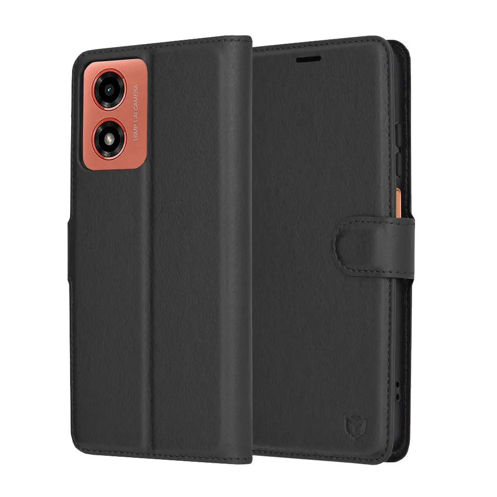 Custodia per Motorola Moto G04s / E14 / G04 / G24, Techsuit, Leather Folio, Nera - immagine 1
