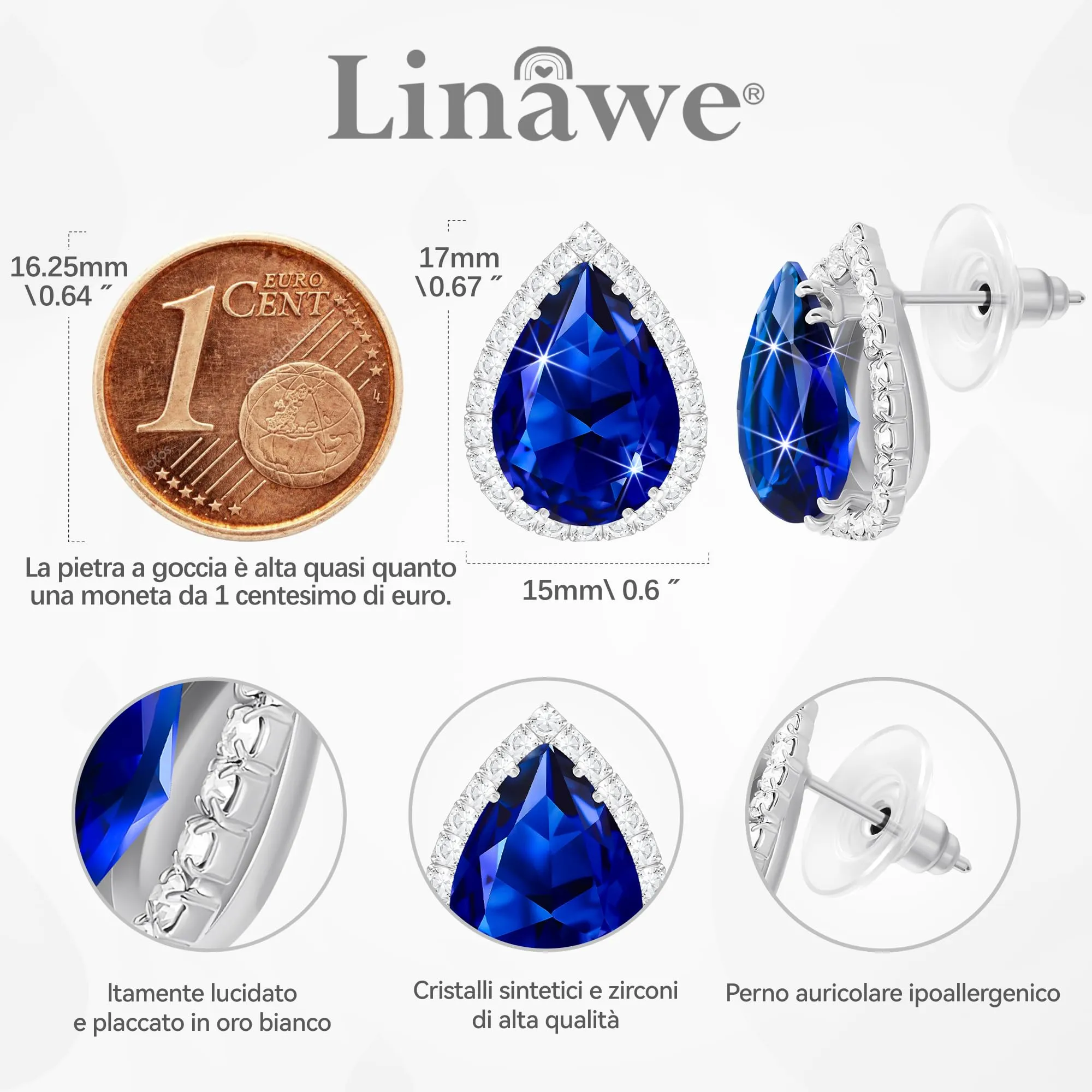 Linawe Orecchini in pietra blu orecchini in argento, orecchini da donna, set di gioielli, bigiotteria da sposa, diamanti - immagine 2