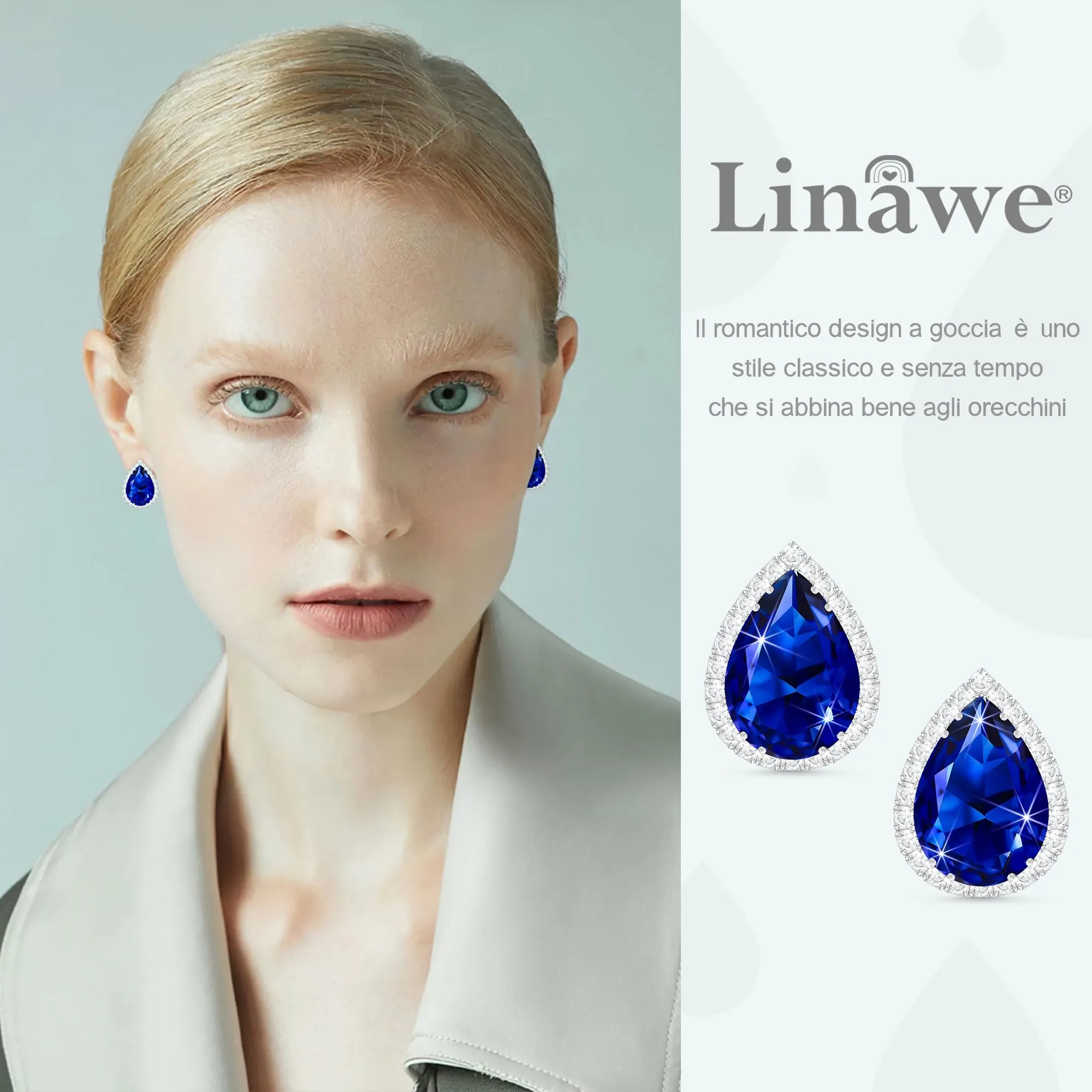 Linawe Orecchini in pietra blu orecchini in argento, orecchini da donna, set di gioielli, bigiotteria da sposa, diamanti - immagine 3
