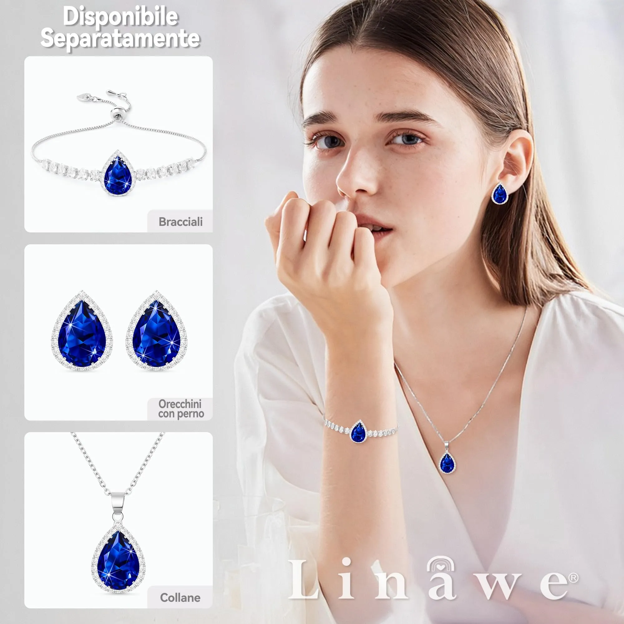 Linawe Orecchini in pietra blu orecchini in argento, orecchini da donna, set di gioielli, bigiotteria da sposa, diamanti - immagine 4