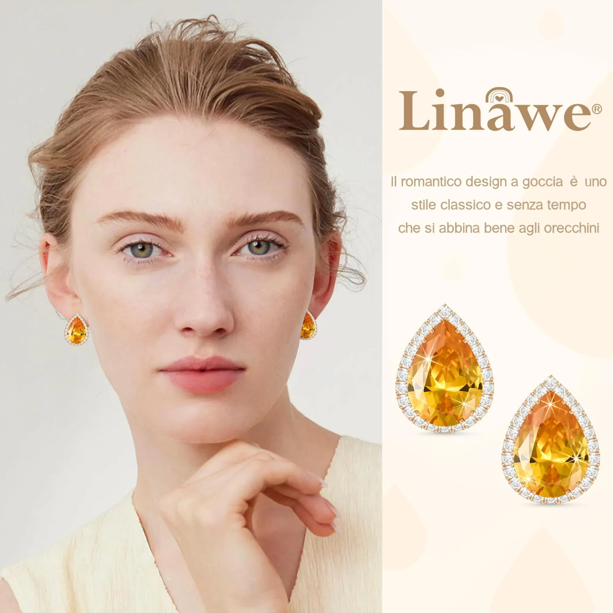 Linawe Orecchini in oro rosa giallo, set di gioielli a bottone, orecchini da donna, gioielli ipoallergenici, gioielli con diamanti, gioielli alla moda, orecchini senza nichel - immagine 3