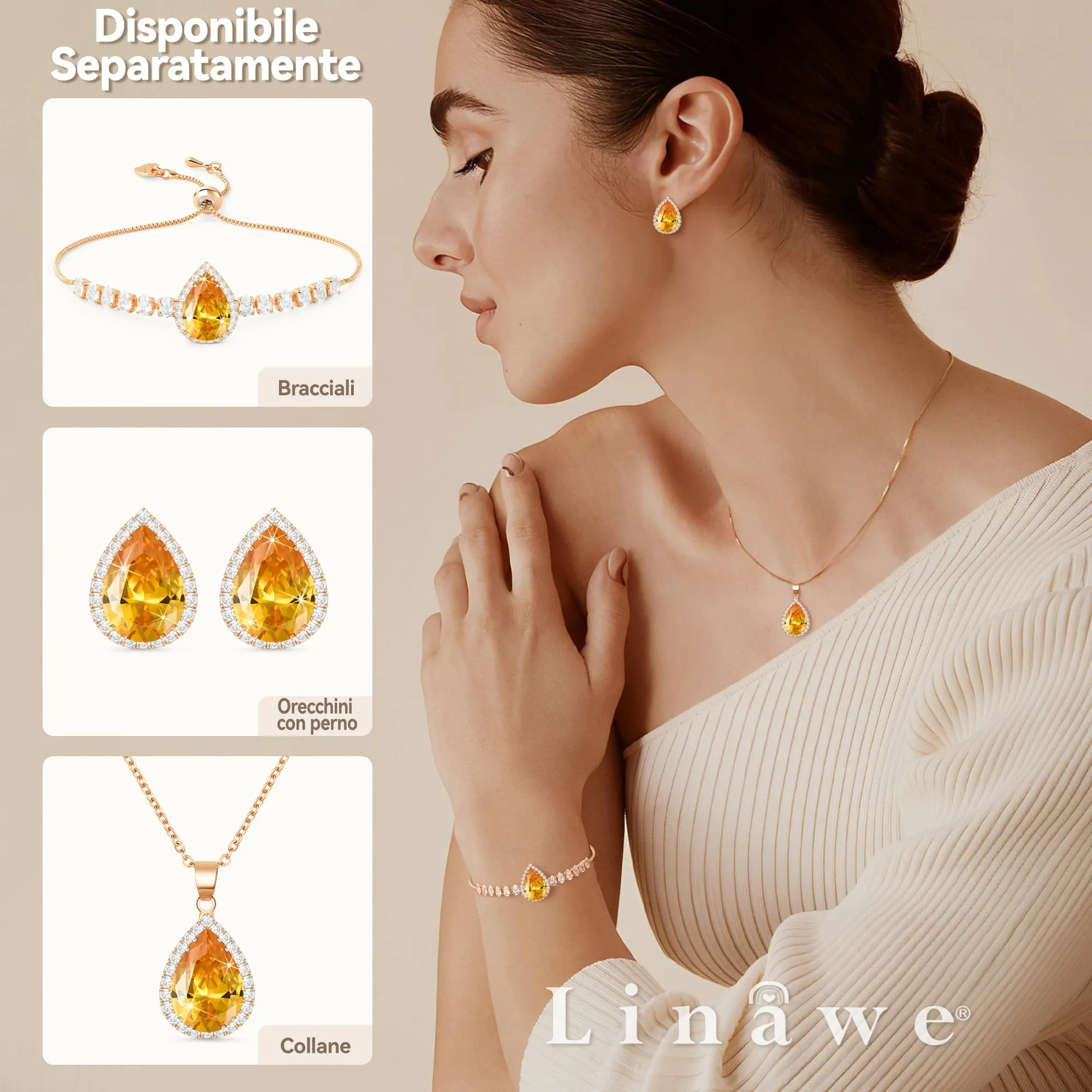 Linawe Orecchini in oro rosa giallo, set di gioielli a bottone, orecchini da donna, gioielli ipoallergenici, gioielli con diamanti, gioielli alla moda, orecchini senza nichel - immagine 4