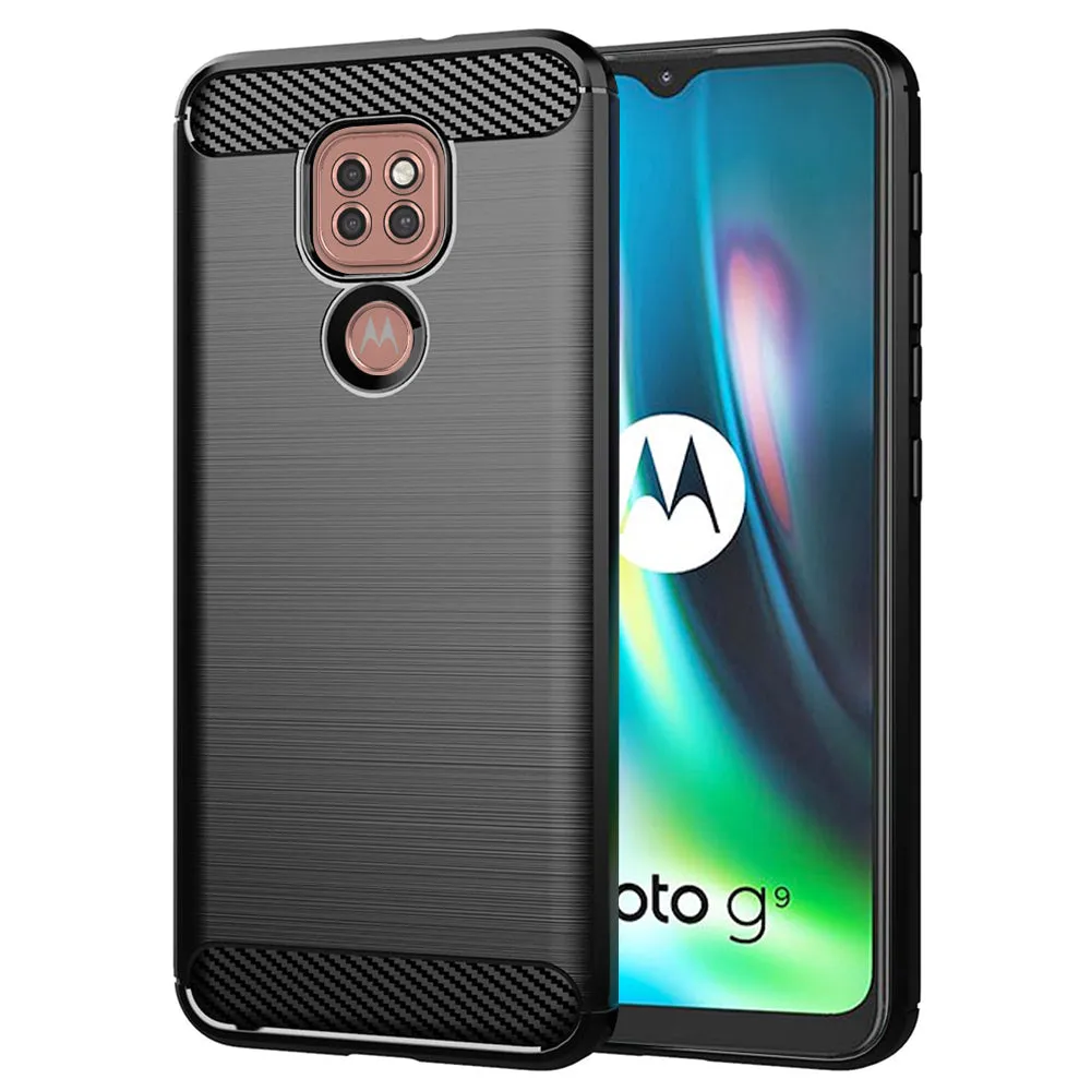 Custodia per Motorola Moto E7 Plus / G9 Play, Techsuit, Carbonio, Nera - immagine 1