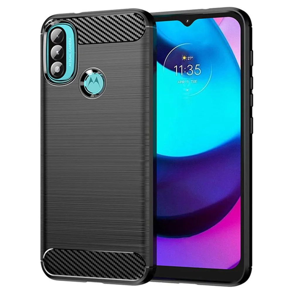Custodia per Motorola Moto E40 / E30 / E20, Techsuit, Carbonio, Nera - immagine 1