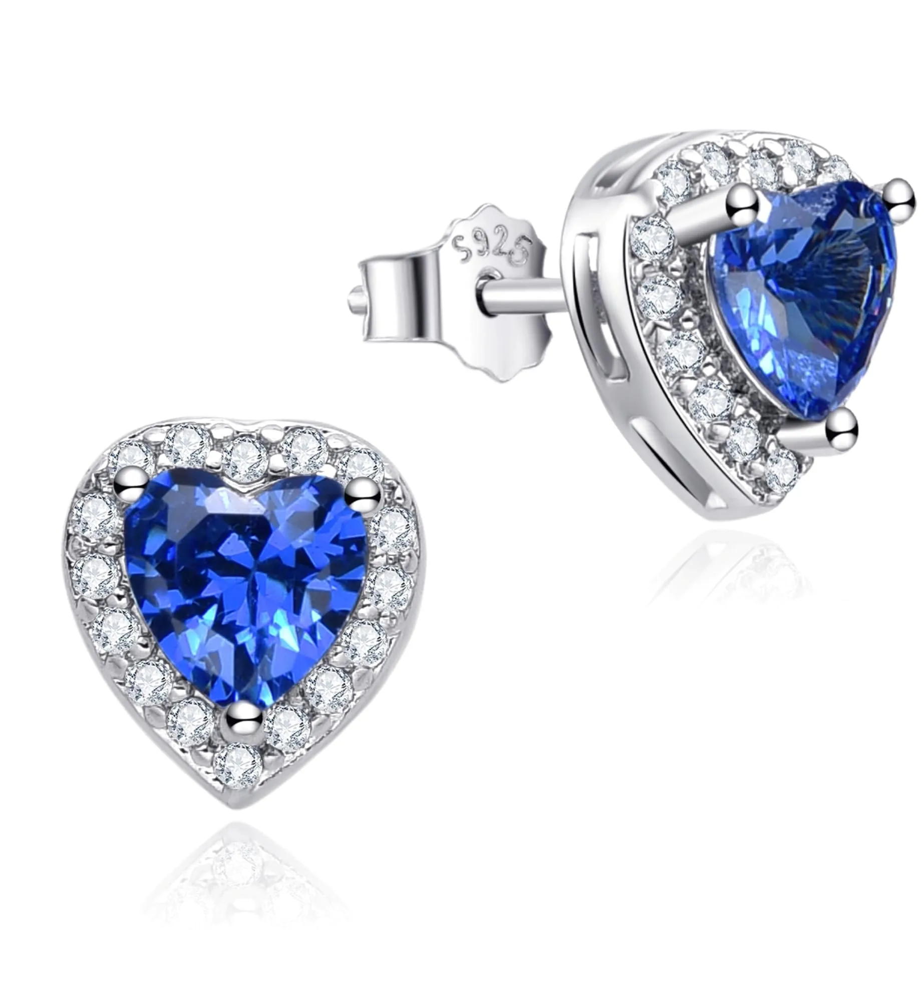 Dada Gioielli - Orecchini Argento 925 Cuore 8mm Punto Luce Con Zirconi Brillanti (Blu Zaffiro) - immagine 1