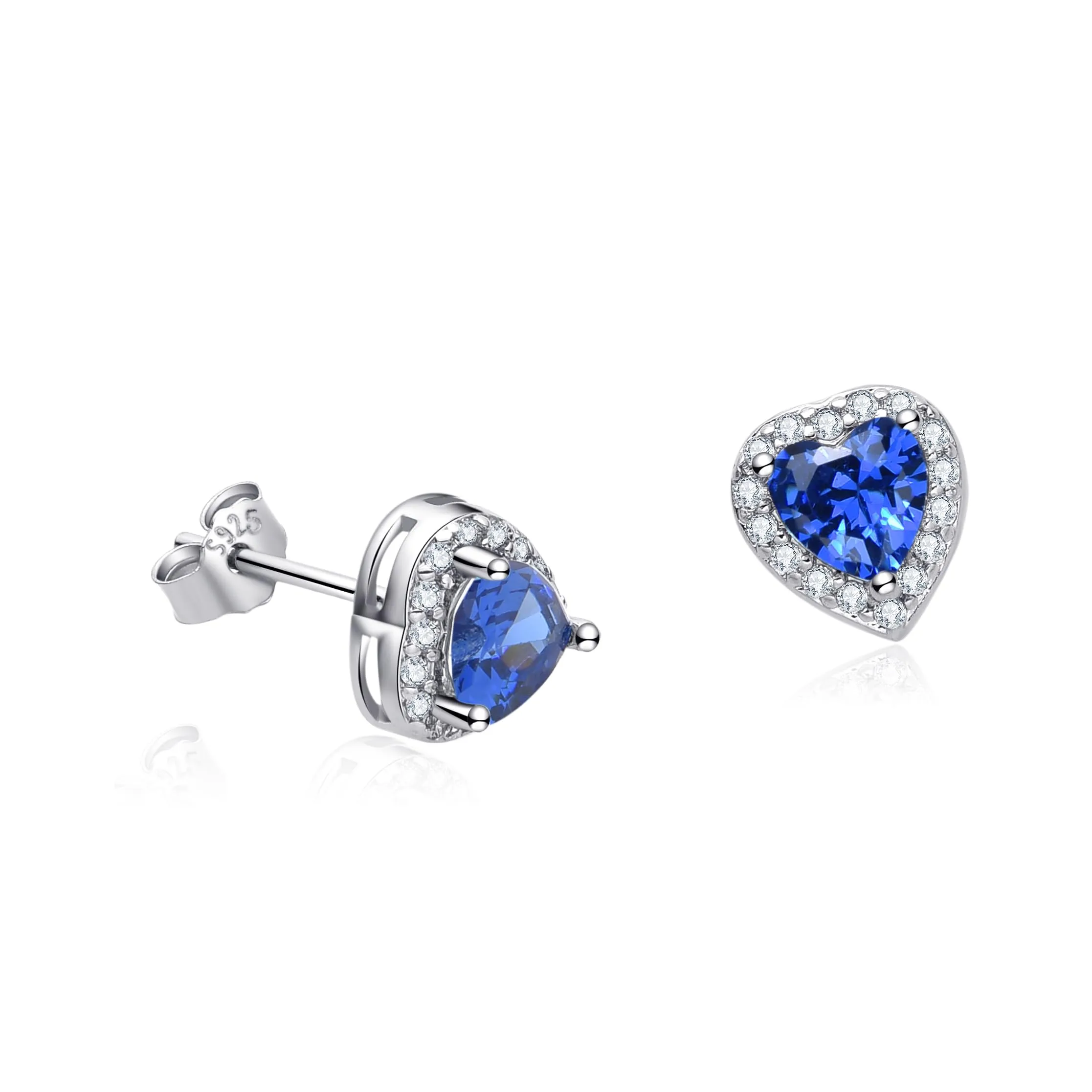 Dada Gioielli - Orecchini Argento 925 Cuore 8mm Punto Luce Con Zirconi Brillanti (Blu Zaffiro) - immagine 3