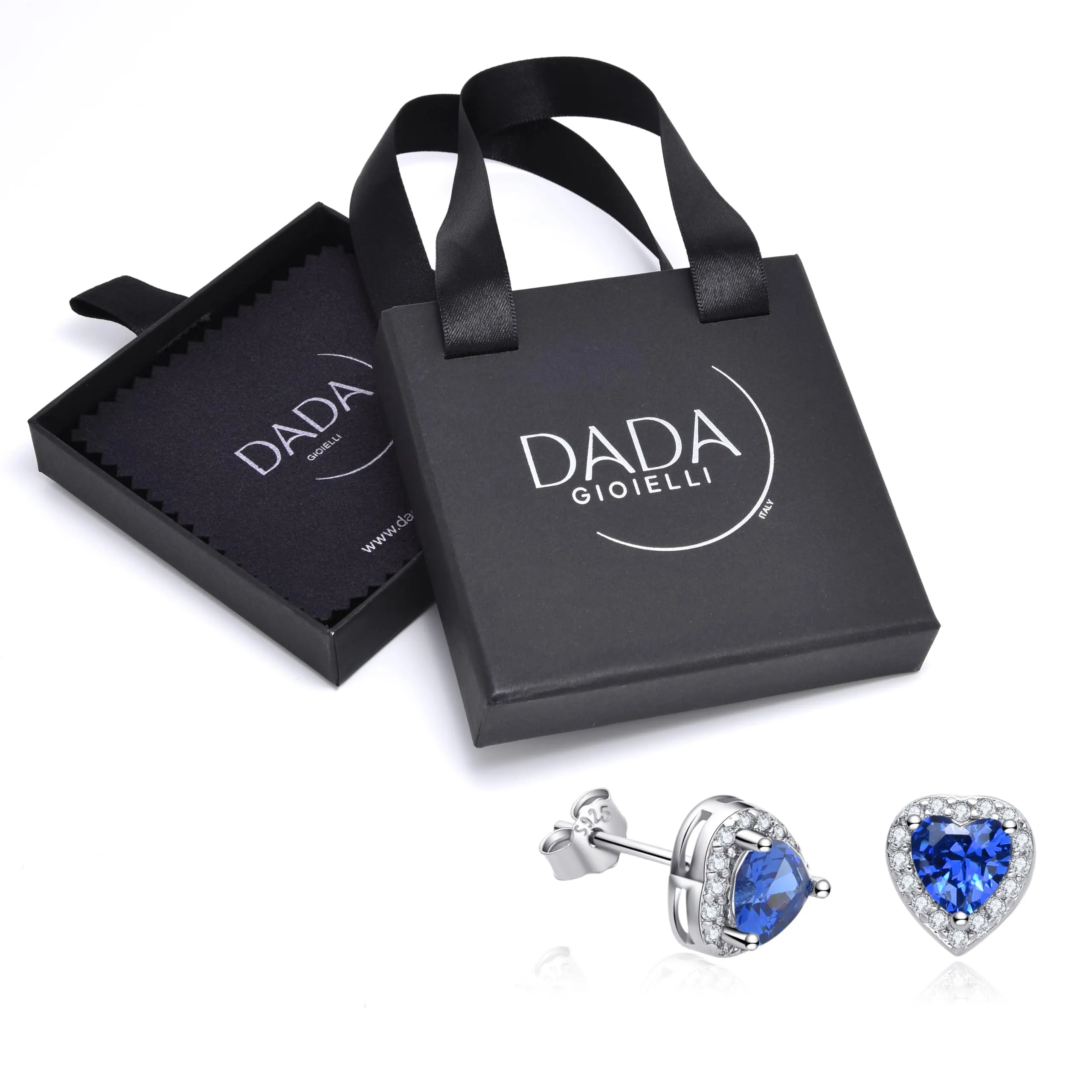 Dada Gioielli - Orecchini Argento 925 Cuore 8mm Punto Luce Con Zirconi Brillanti (Blu Zaffiro) - immagine 4