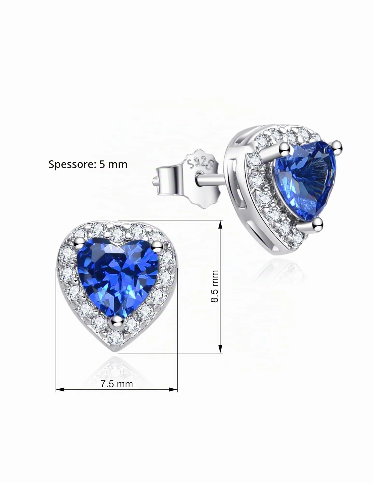 Dada Gioielli - Orecchini Argento 925 Cuore 8mm Punto Luce Con Zirconi Brillanti (Blu Zaffiro) - immagine 6